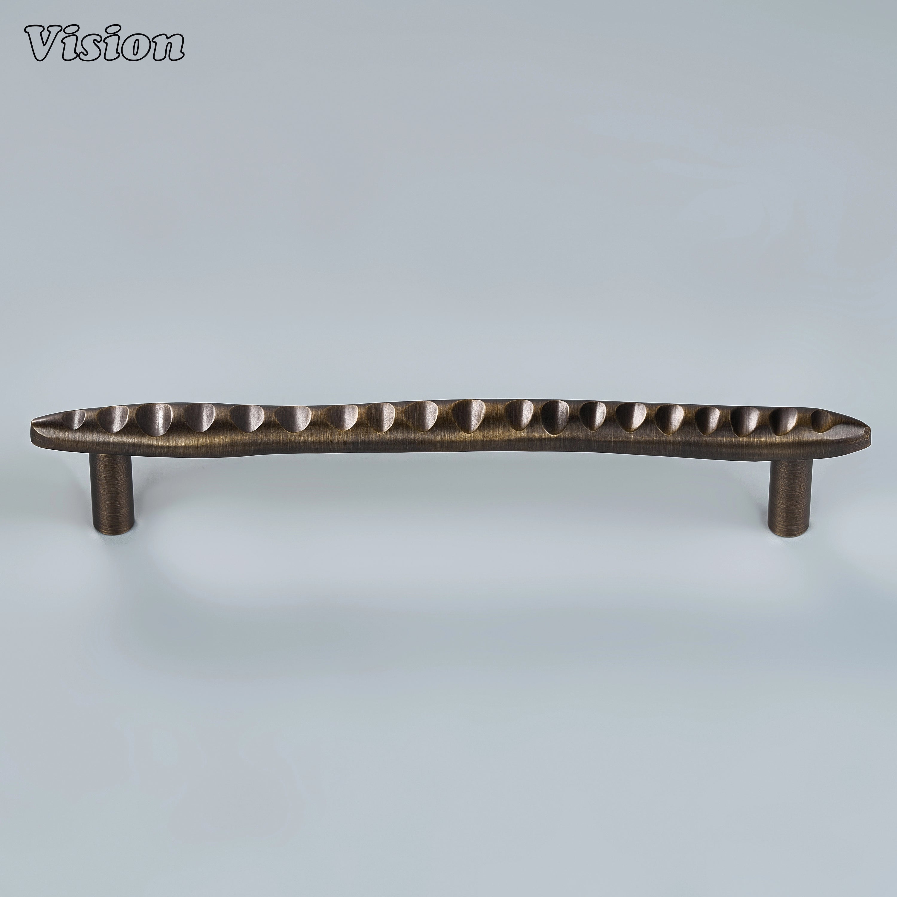 Handcrafted drawer pull in antique bronze finish featuring a textured bar for bespoke wardrobes
