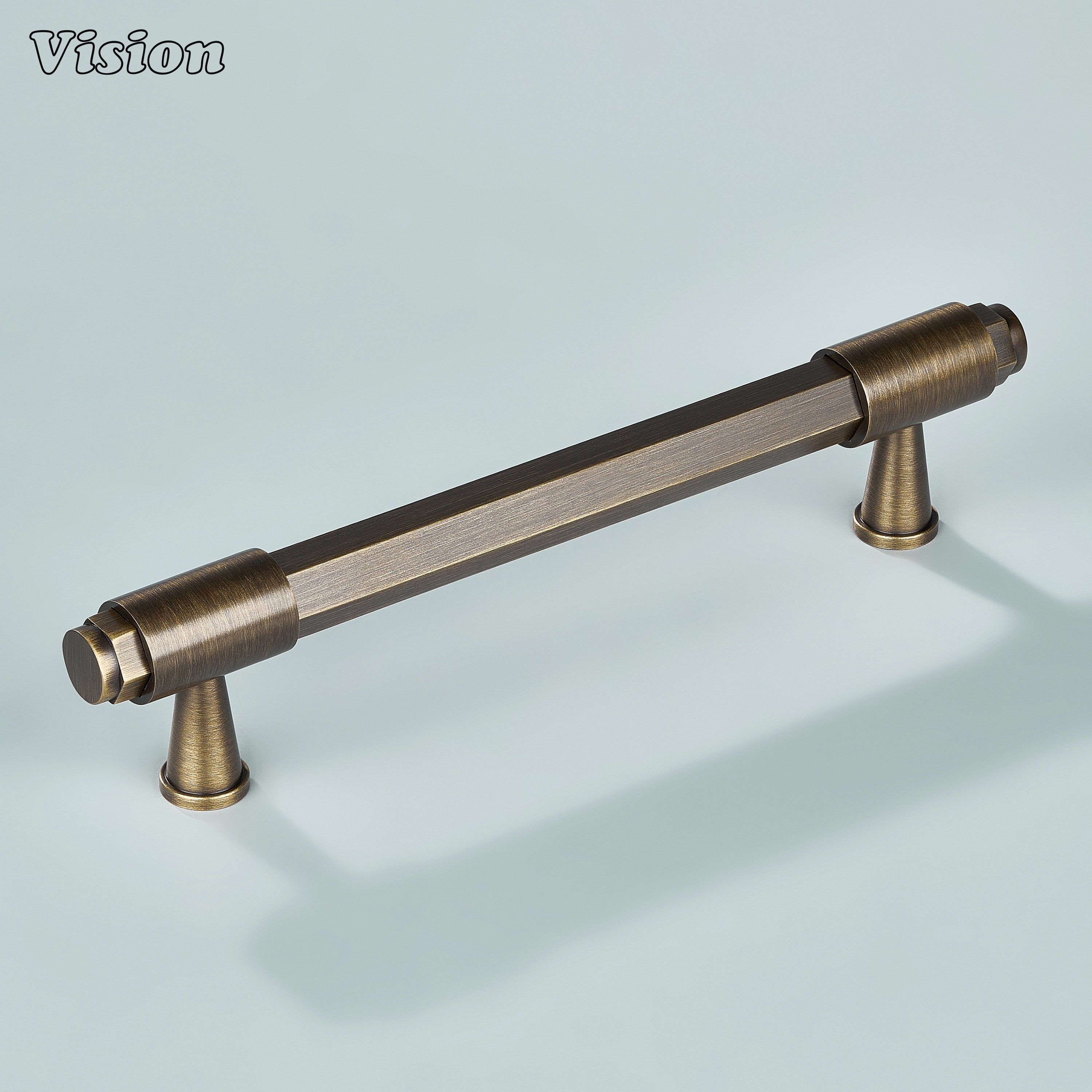 Antique Bronze brass cabinet handle with circular end details and elegant cone-shaped feet for wardrobes
