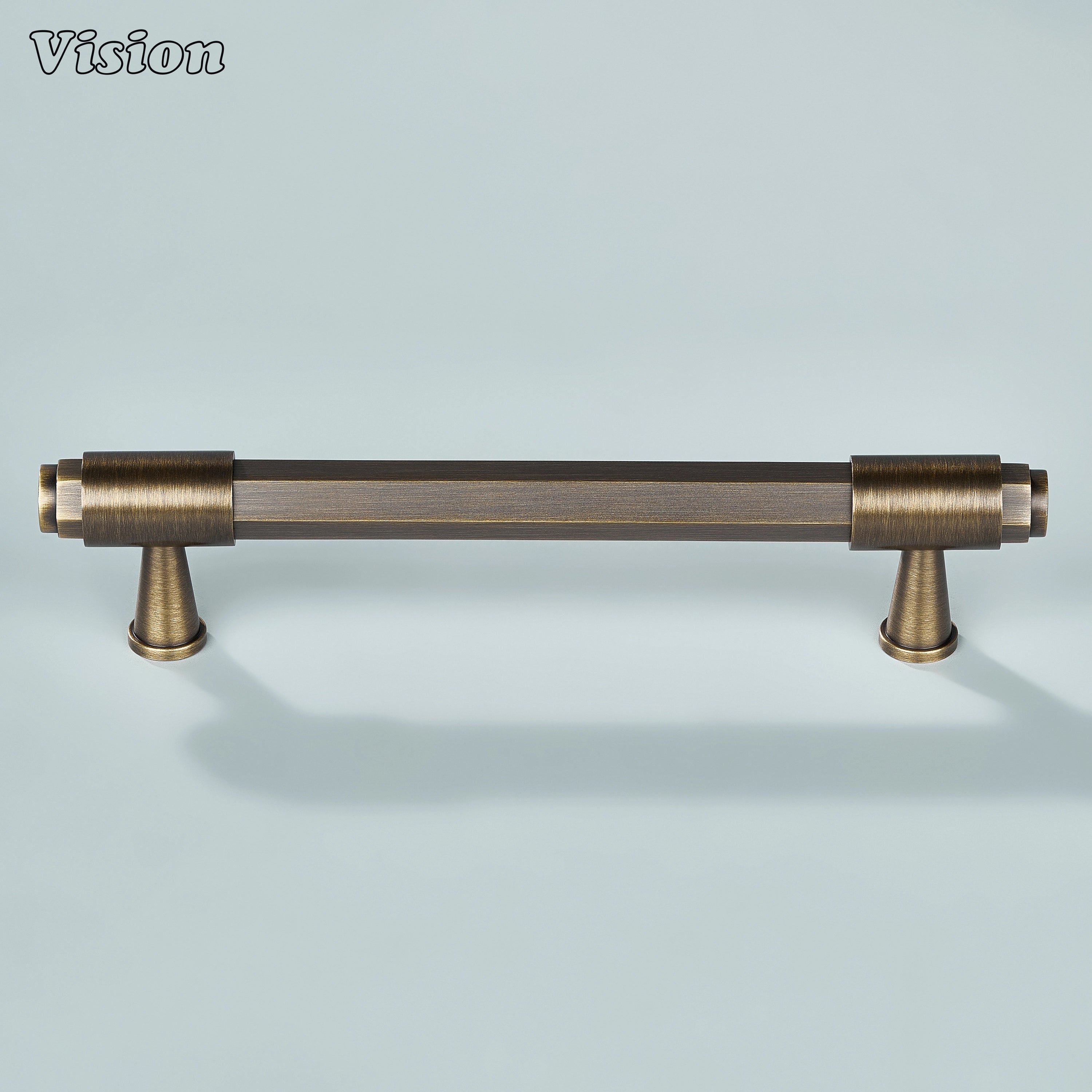 Antique Bronze geometric cabinet handle with extruded round ends for kitchen cabinetry applications