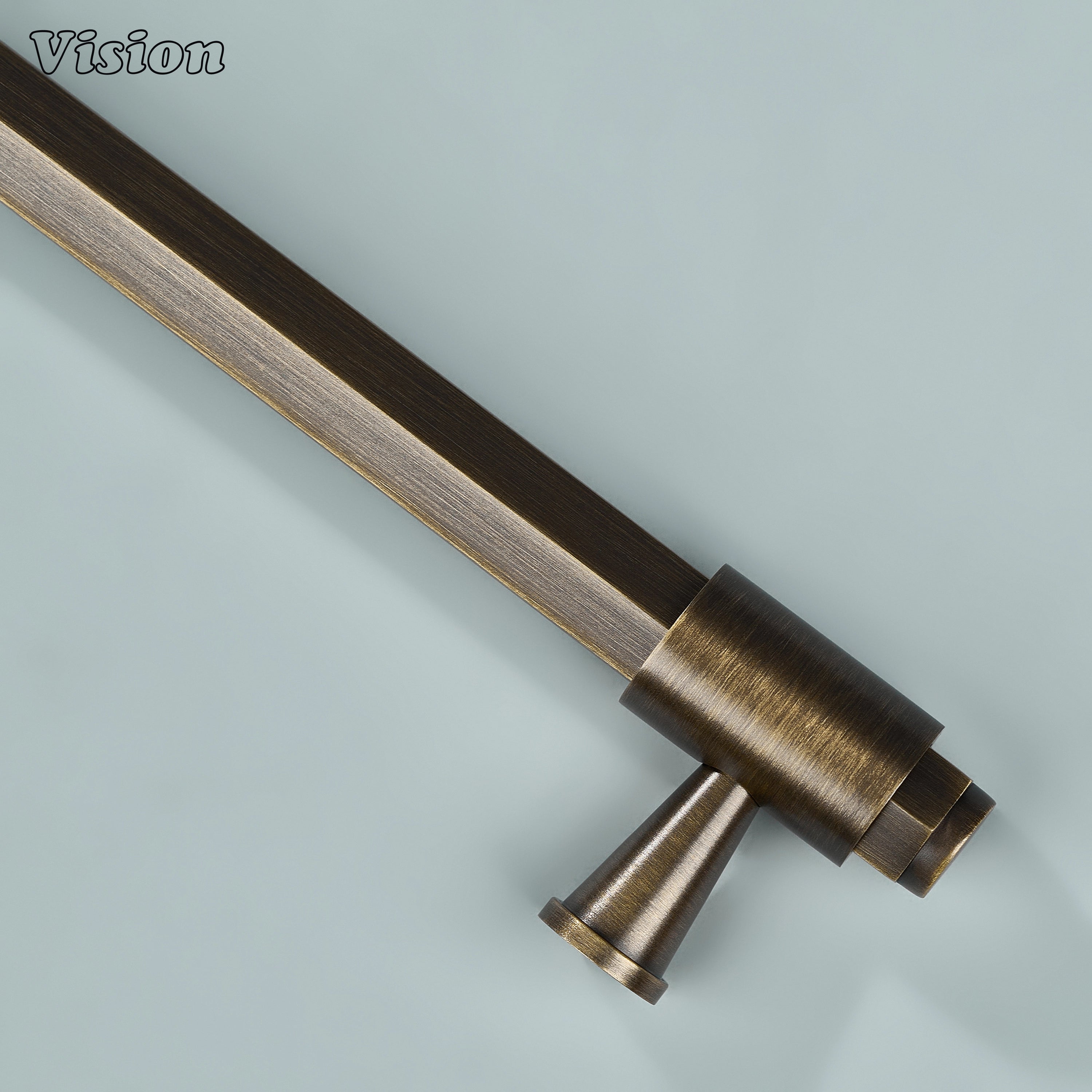 Antique Bronze cabinet handle featuring circular hardware ends and sophisticated geometric styling