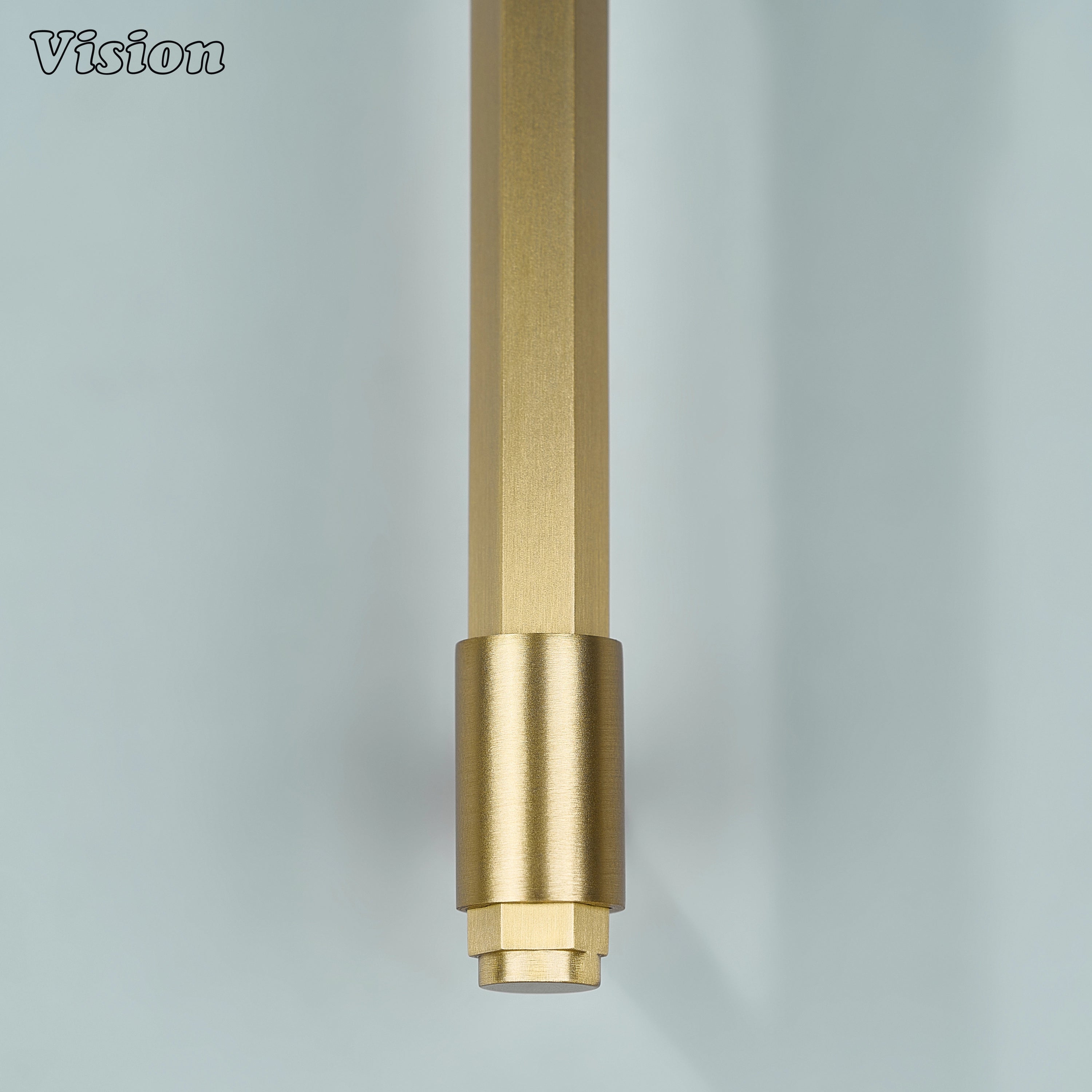Gold geometric cabinet handle with cone-shaped supports and extruded round ends for luxury cabinets