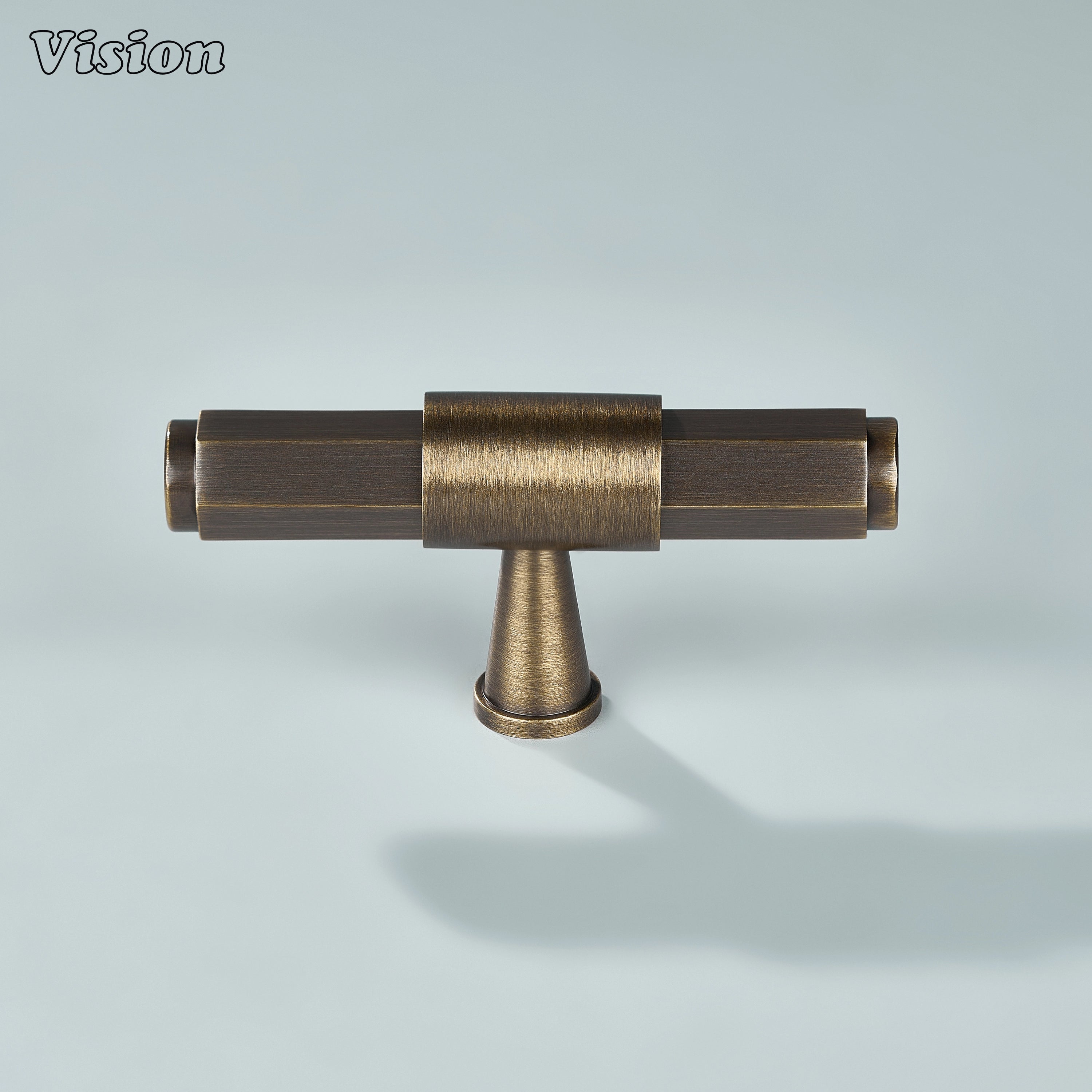 Antique Bronze brass T-knob with ergonomic hexagonal bar for kitchen drawer installations