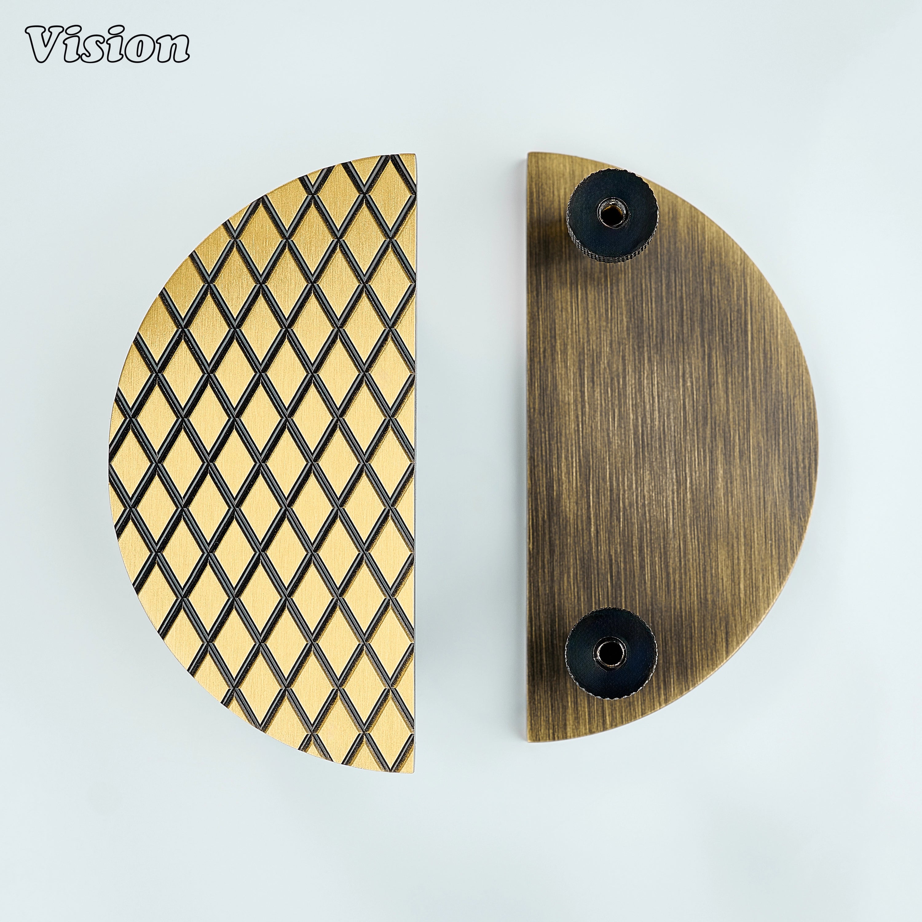 Antique Bronze knurled cabinet handle in half moon pair design for wardrobe doors