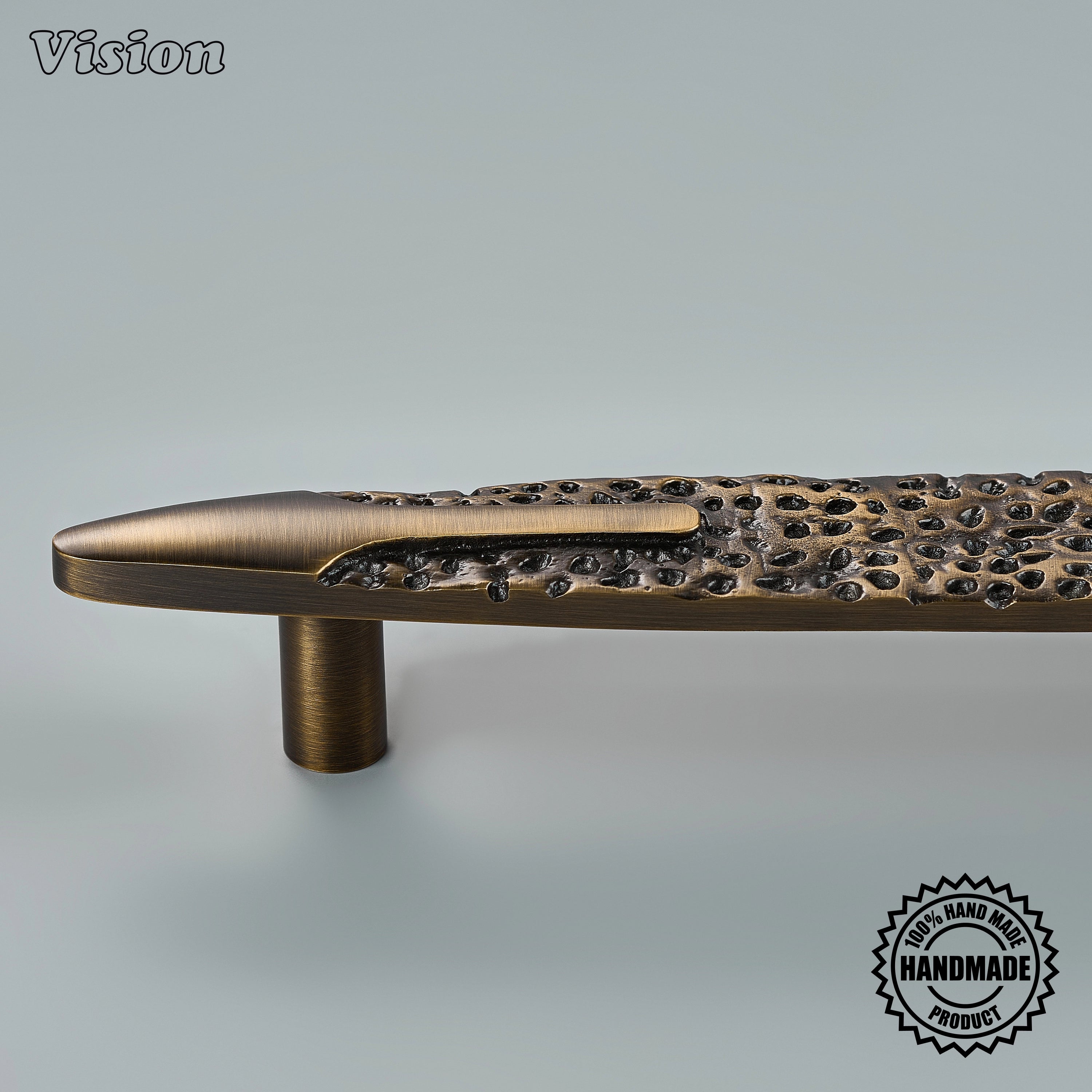 Antique Bronze solid brass appliance pull with handcrafted textured bar design for pantry doors and modern cabinetry.