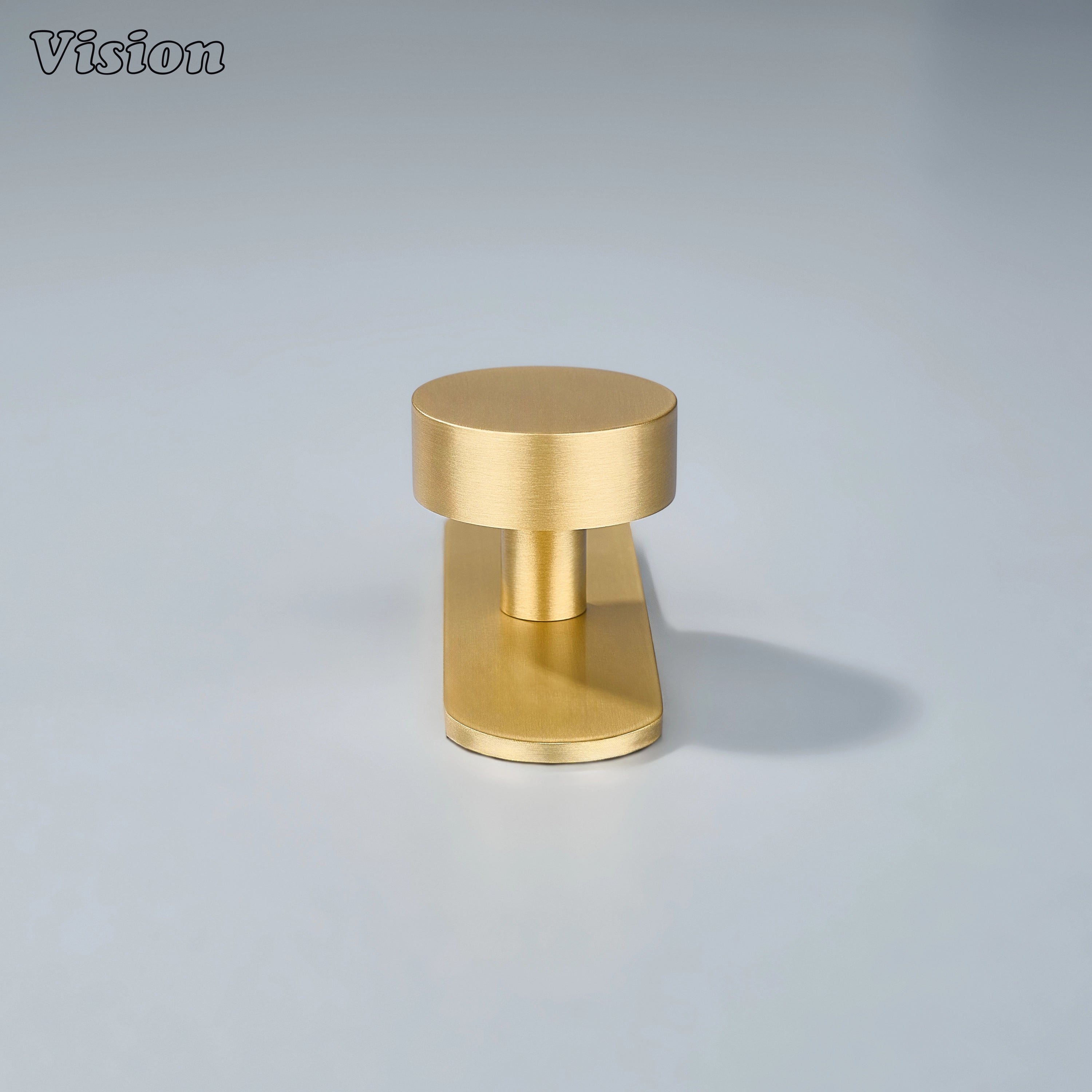 Premium Gold cabinet knob with round form and backplate used on furniture units