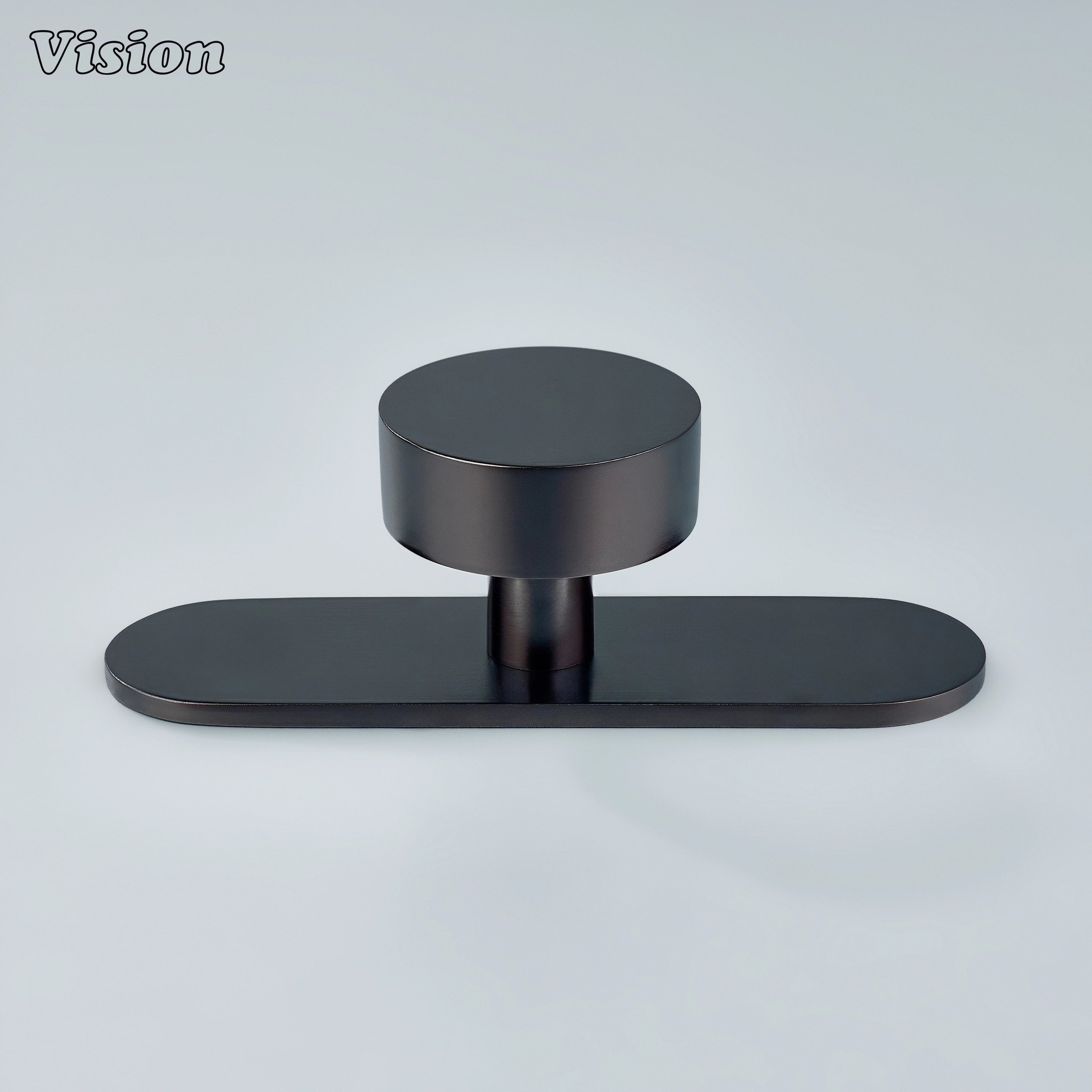 Oil Rubbed Bronze cabinet knob with plain round profile and backplate for cabinets