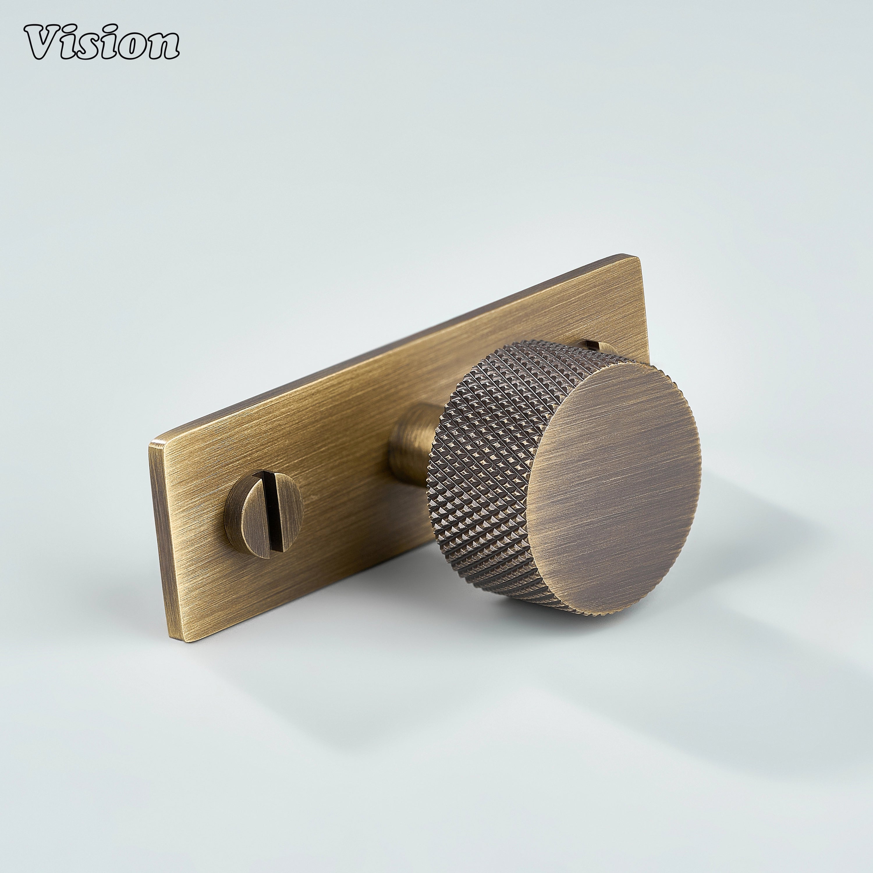 Antique Bronze round knurled cabinet knob on plate for wardrobe furniture