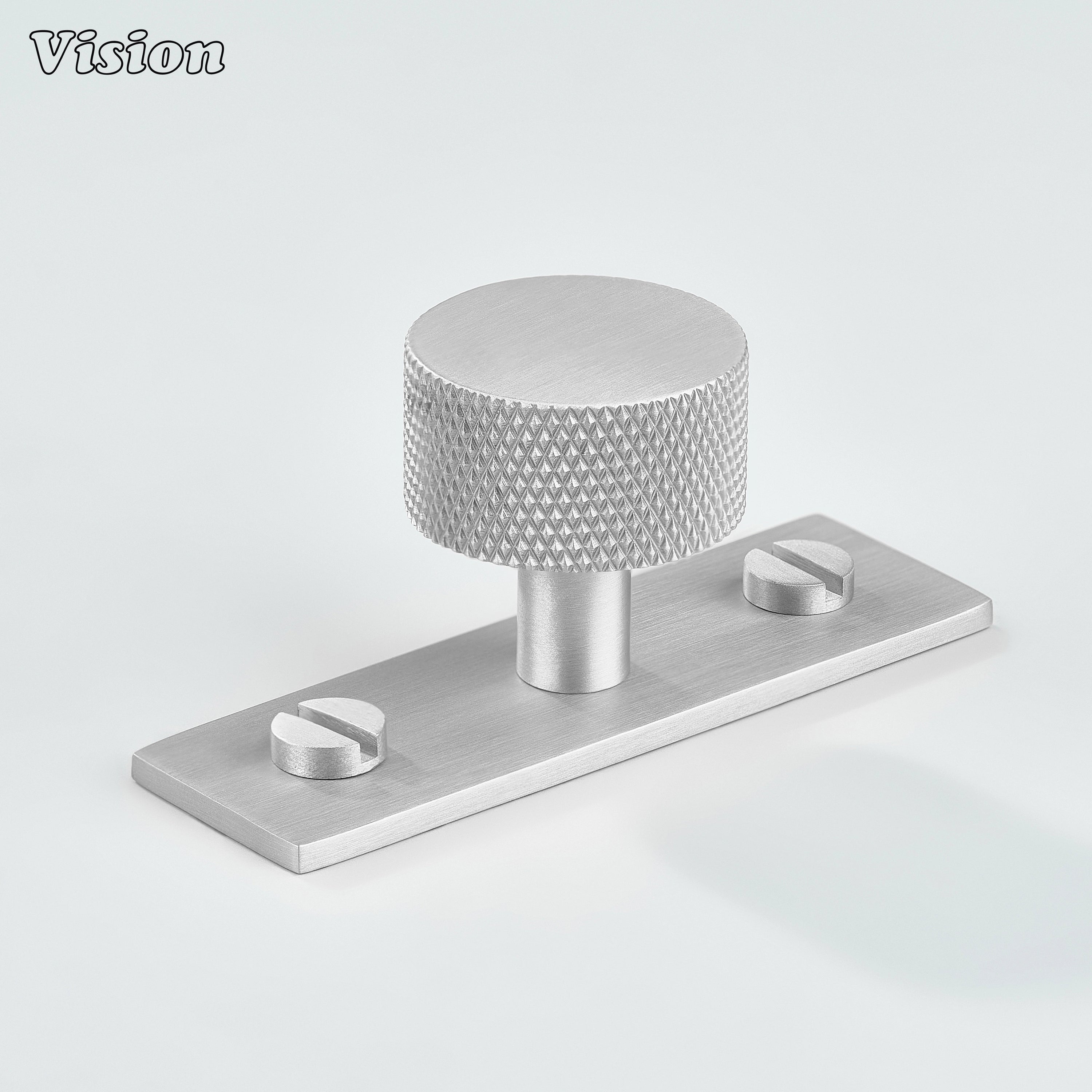 Vale Knurled Brass Cabinet Knob With Backplate - Silver