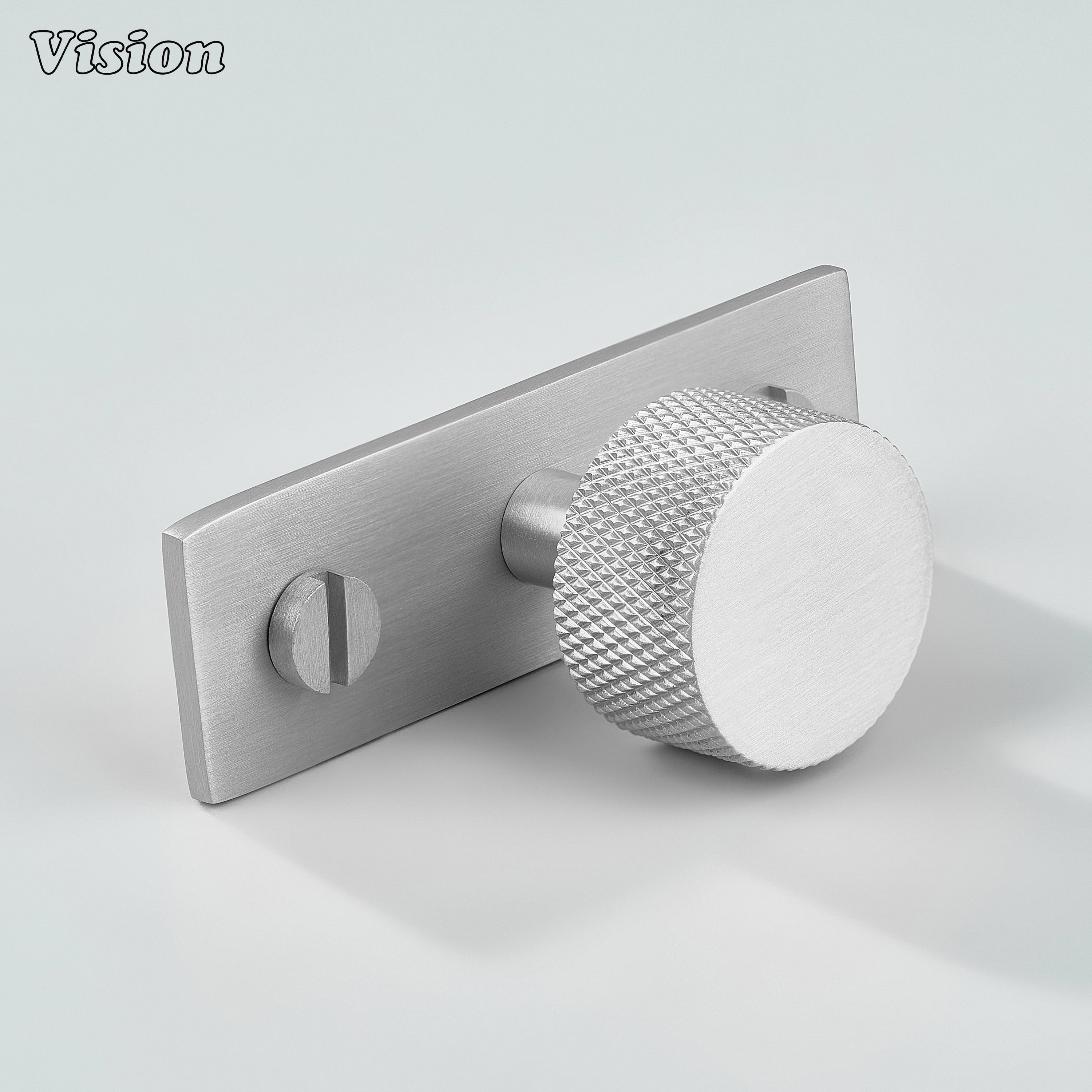 Vale Knurled Brass Cabinet Knob With Backplate - Silver