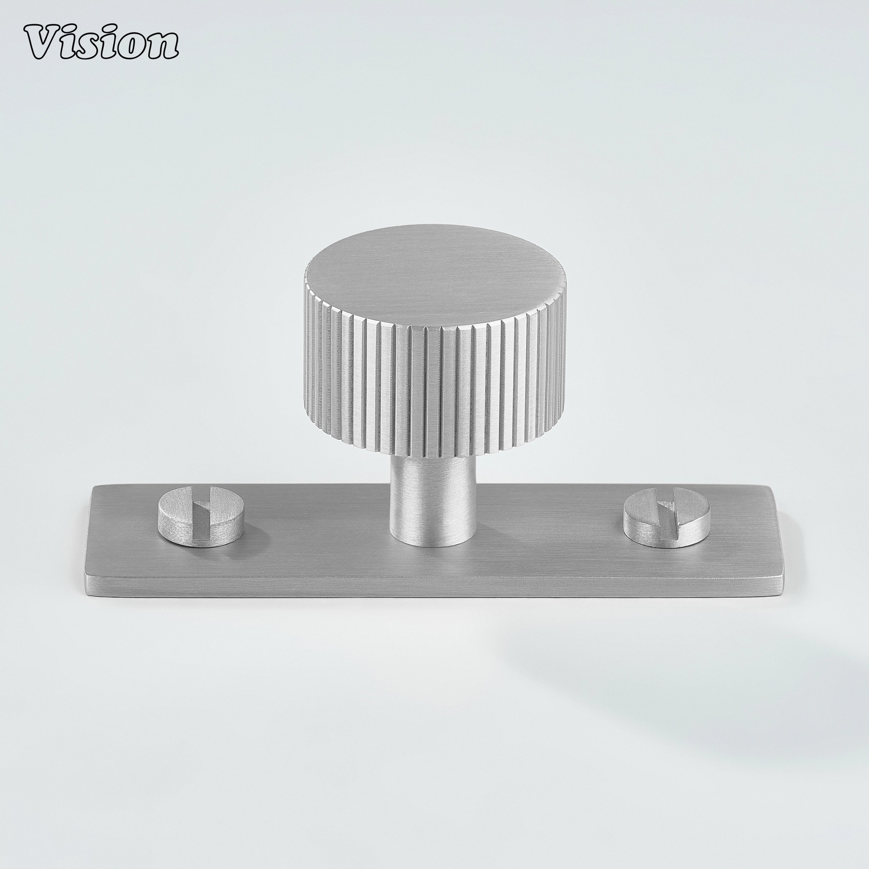 Silver linear knurled cabinet knob with round head and backplate for wardrobes