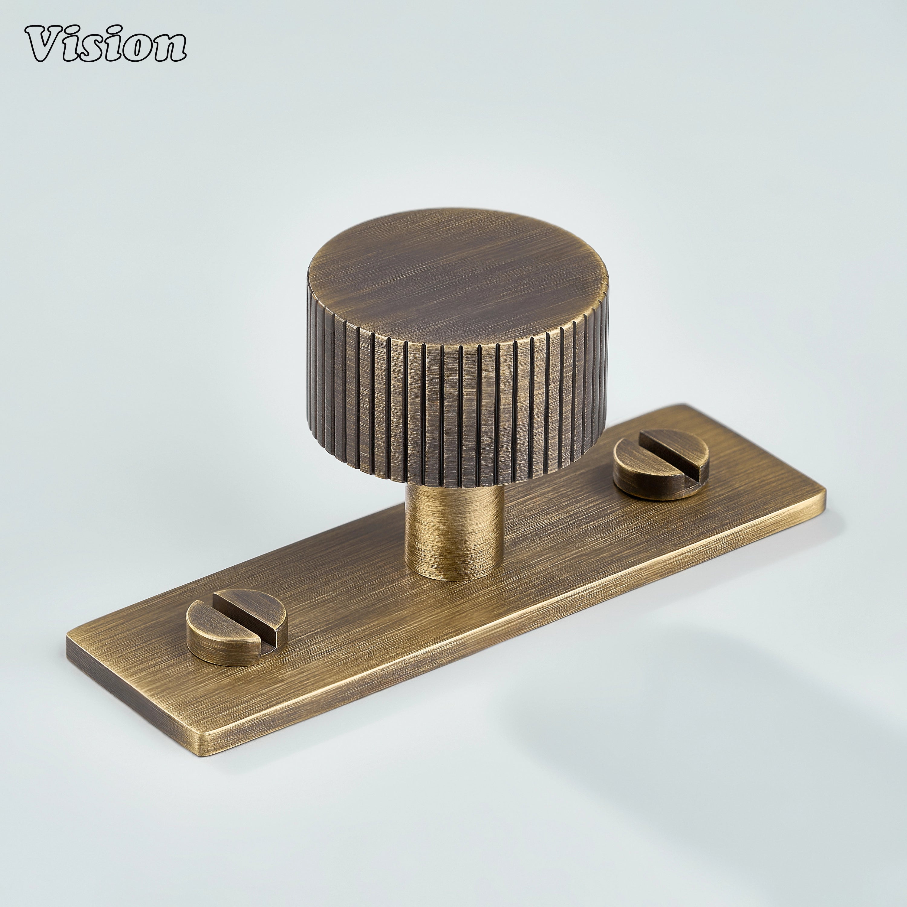 Antique Bronze cabinet knob with linear knurled round design and backplate for cabinets