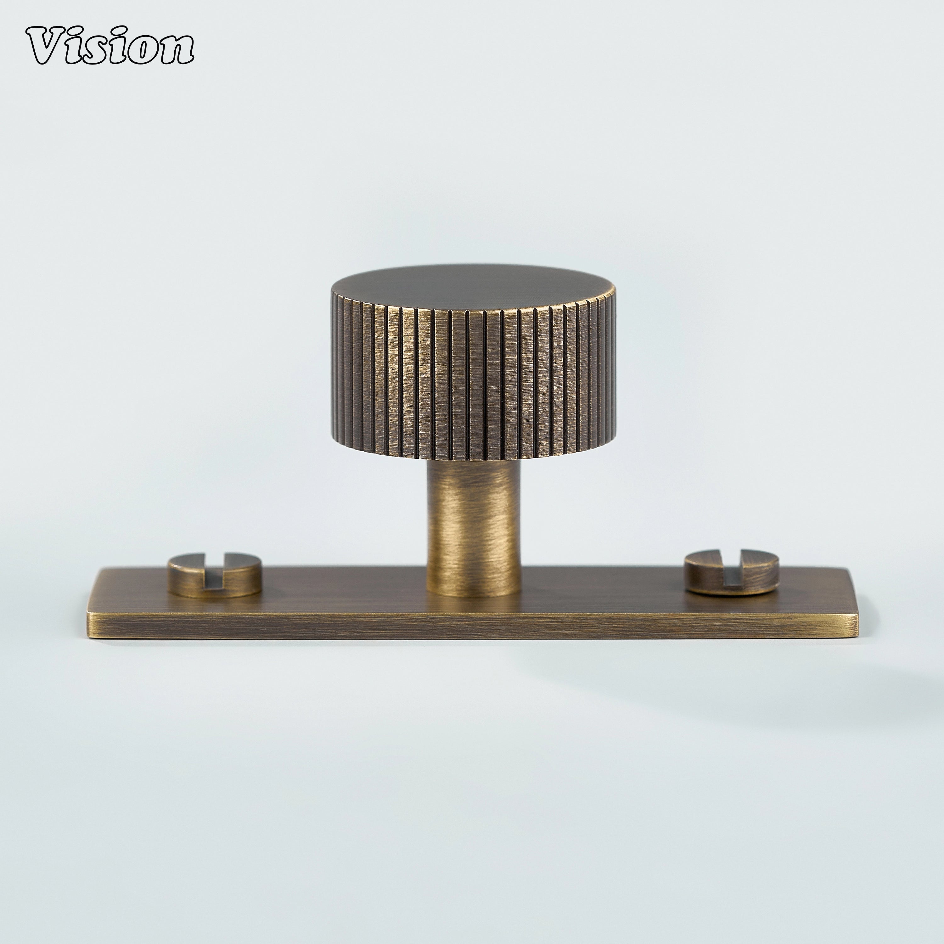 Antique Bronze cabinet knob with knurled round profile on backplate for drawers