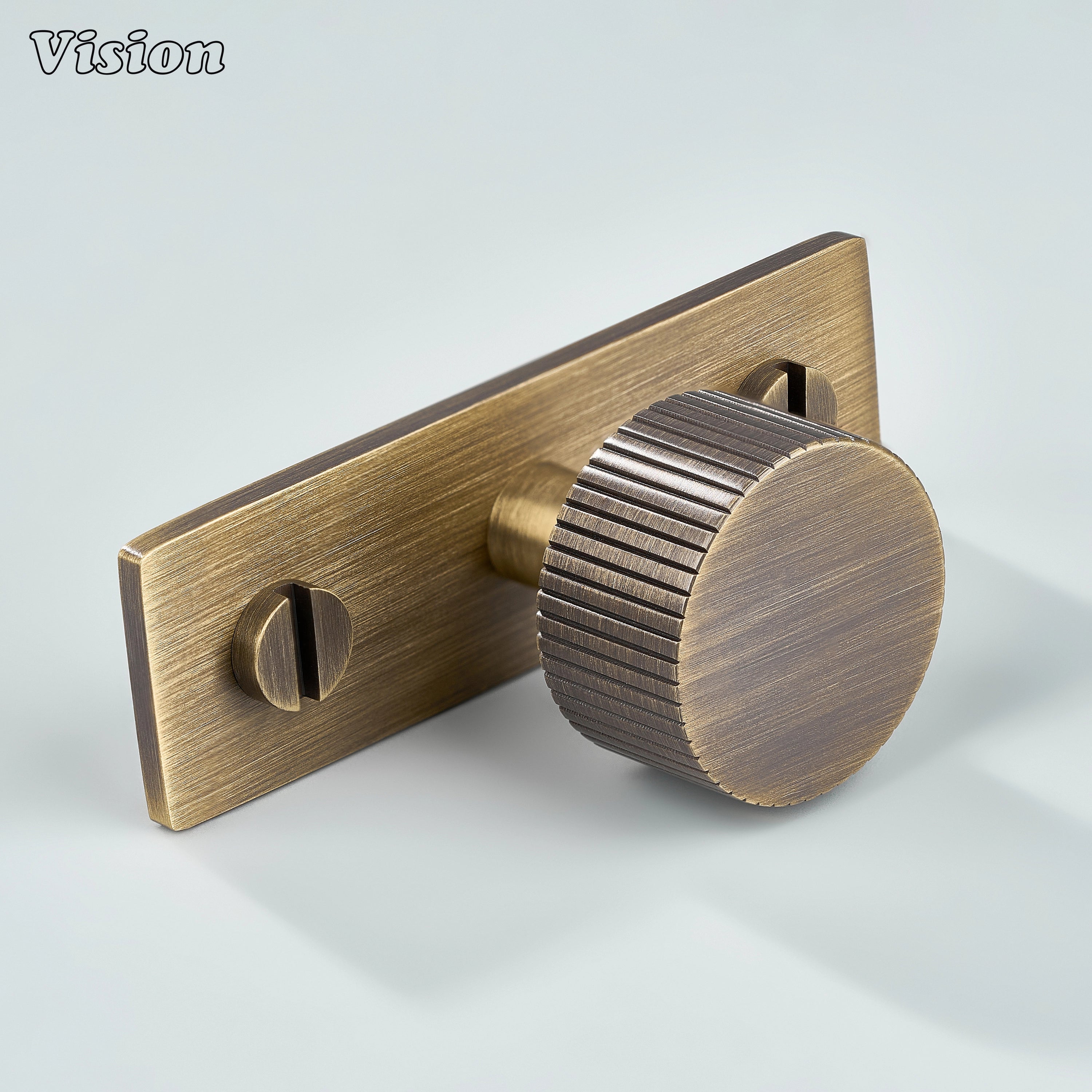 Antique Bronze linear knurled cabinet knob with round knob and backplate for wardrobes