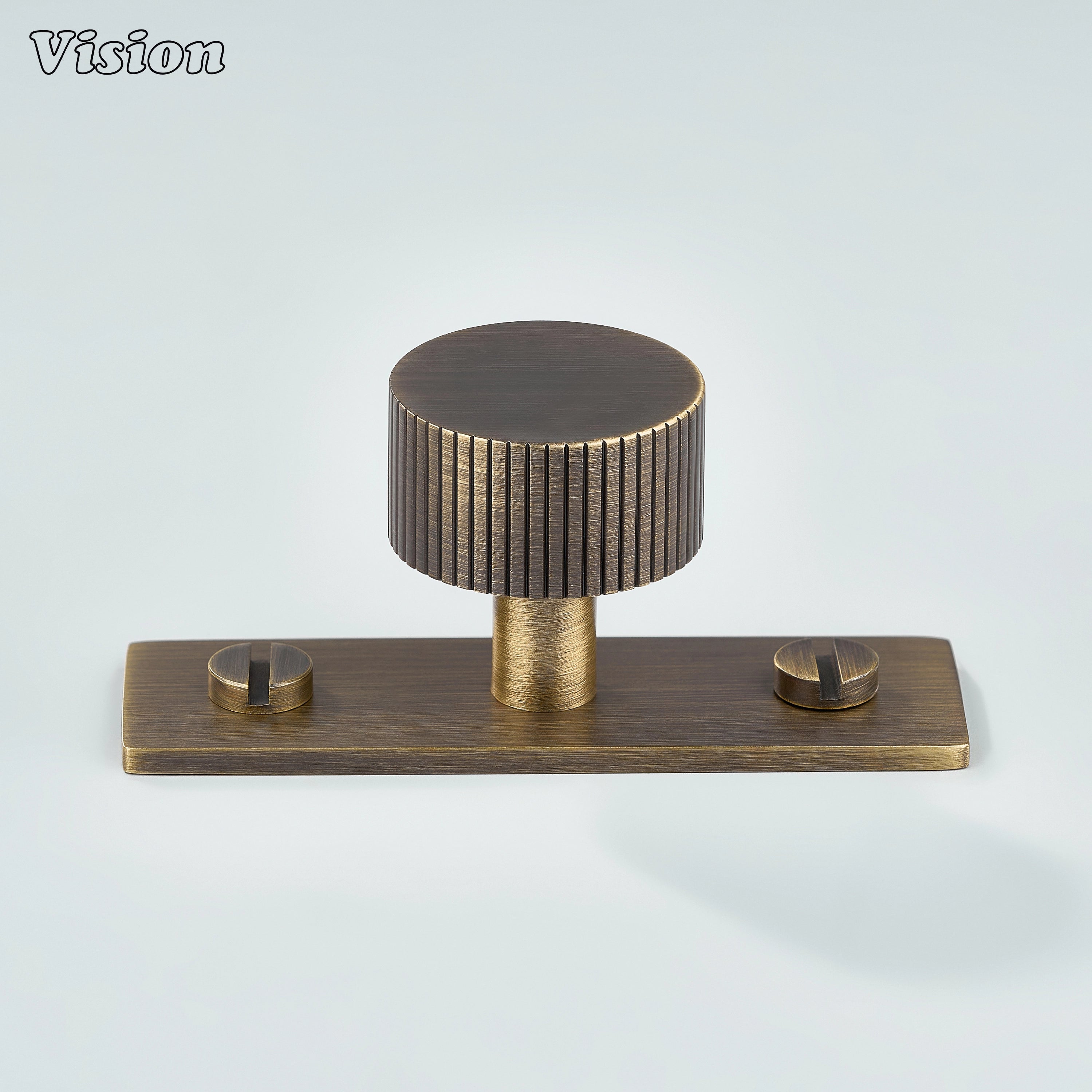 Antique Bronze knurled cabinet knob with round head and backplate for furniture doors