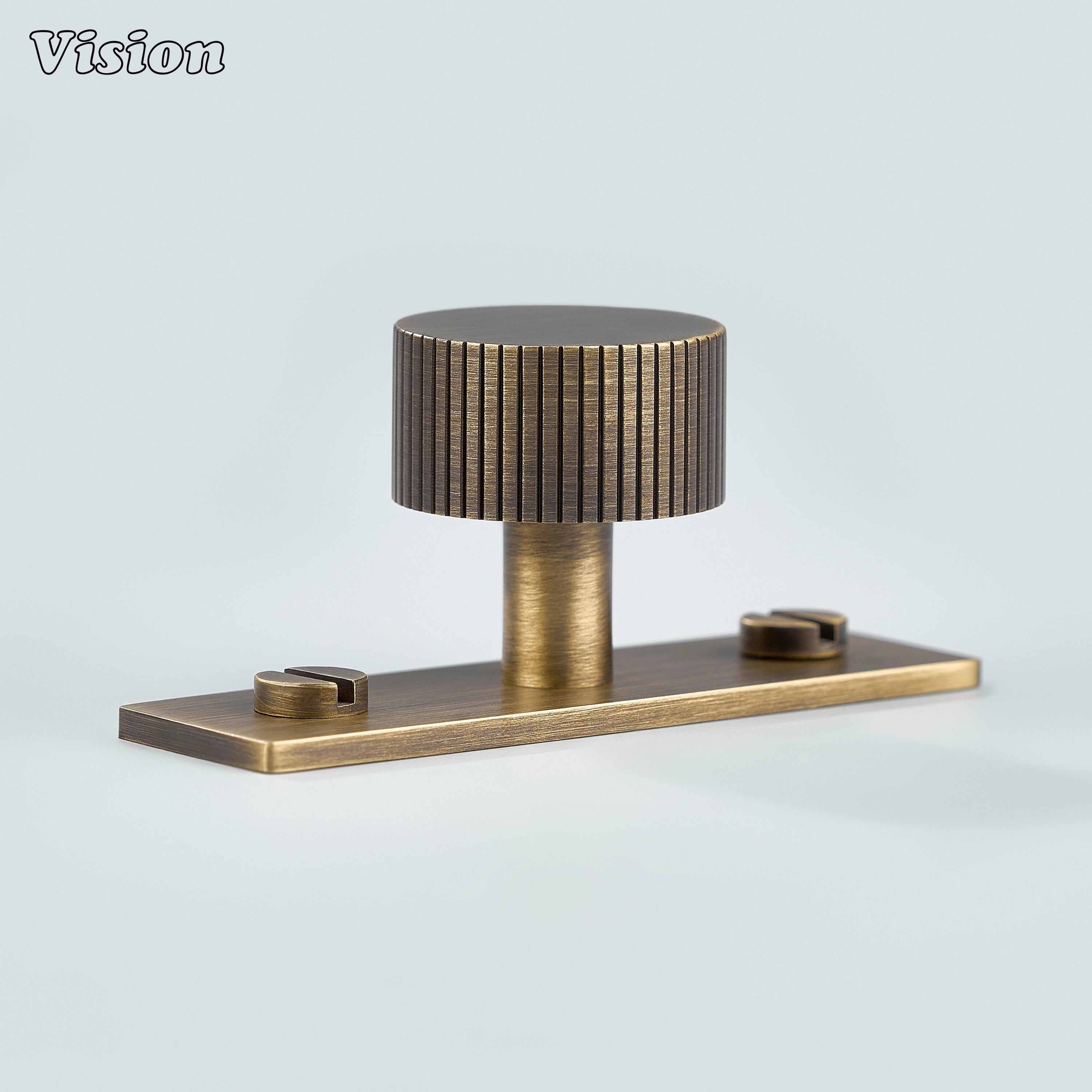 Antique Bronze round knurled cabinet knob mounted on backplate for wardrobes