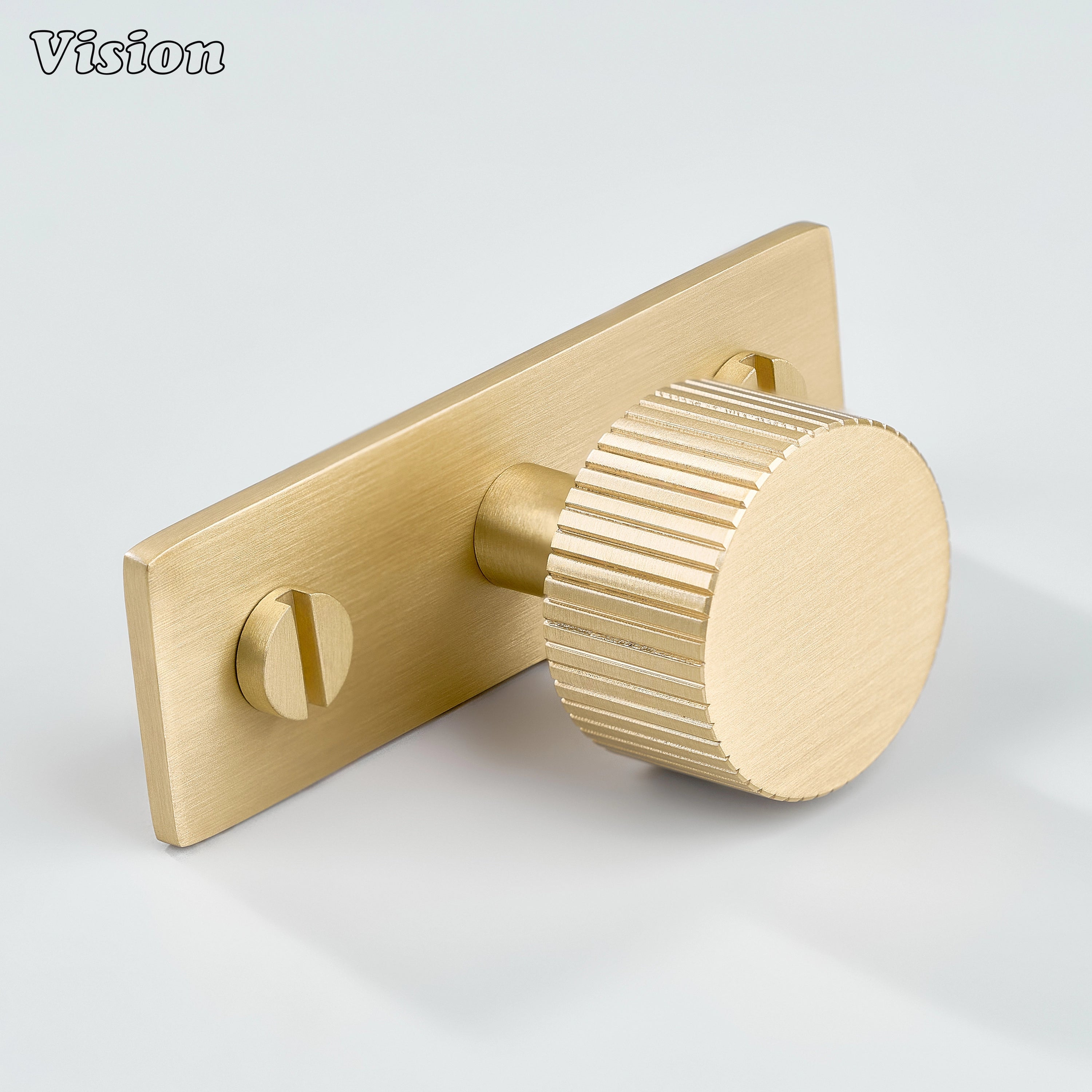 Gold linear knurled cabinet knob with round knob and backplate for wardrobe doors