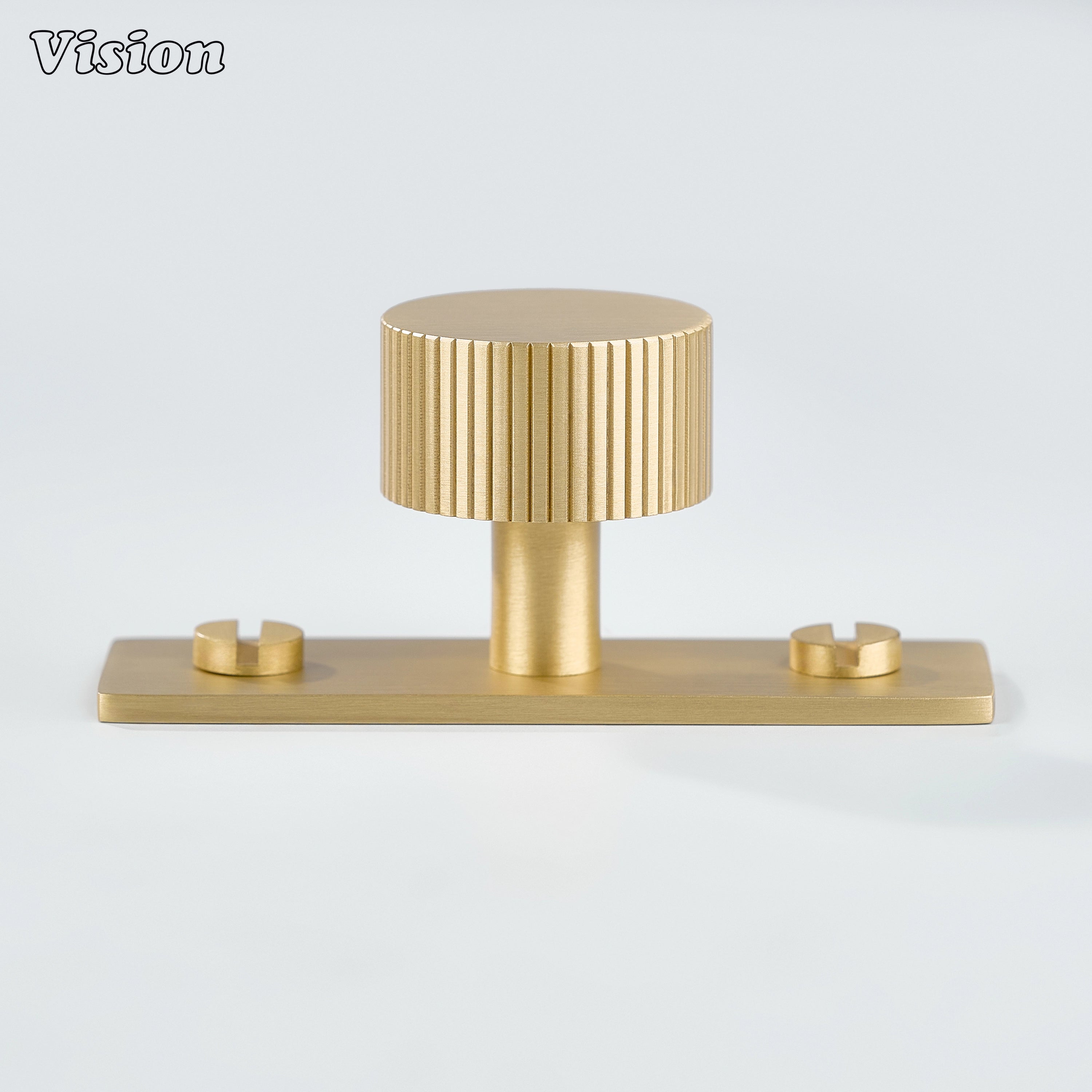 Gold knurled cabinet knob with round head and backplate for bedroom wardrobes