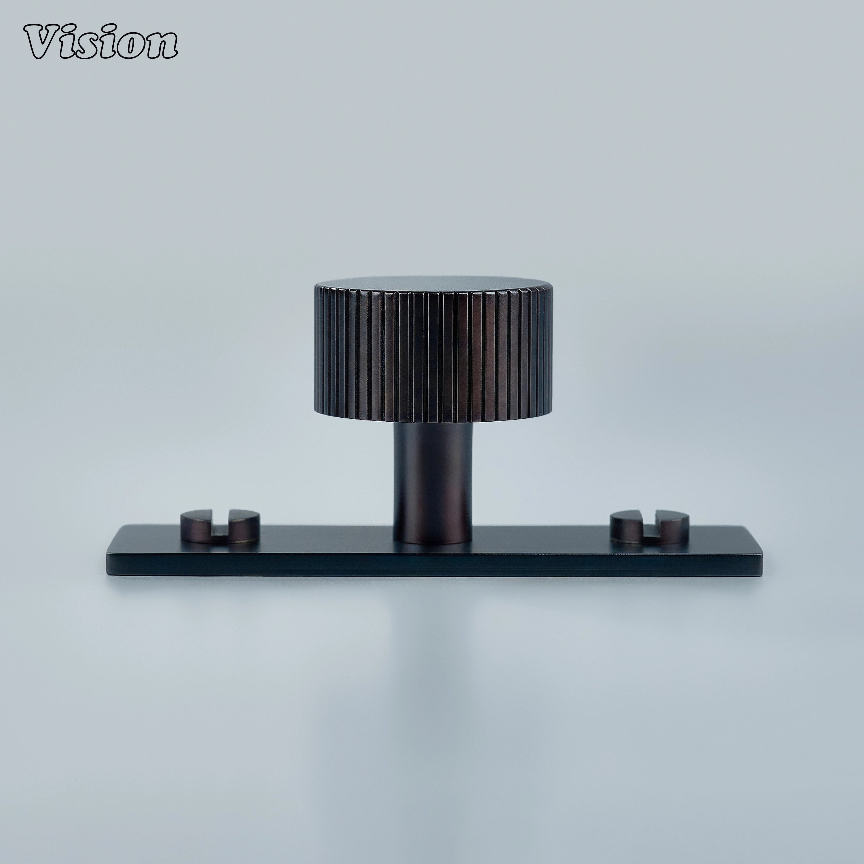 Oil Rubbed Bronze linear knurled cabinet knob with round head and backplate