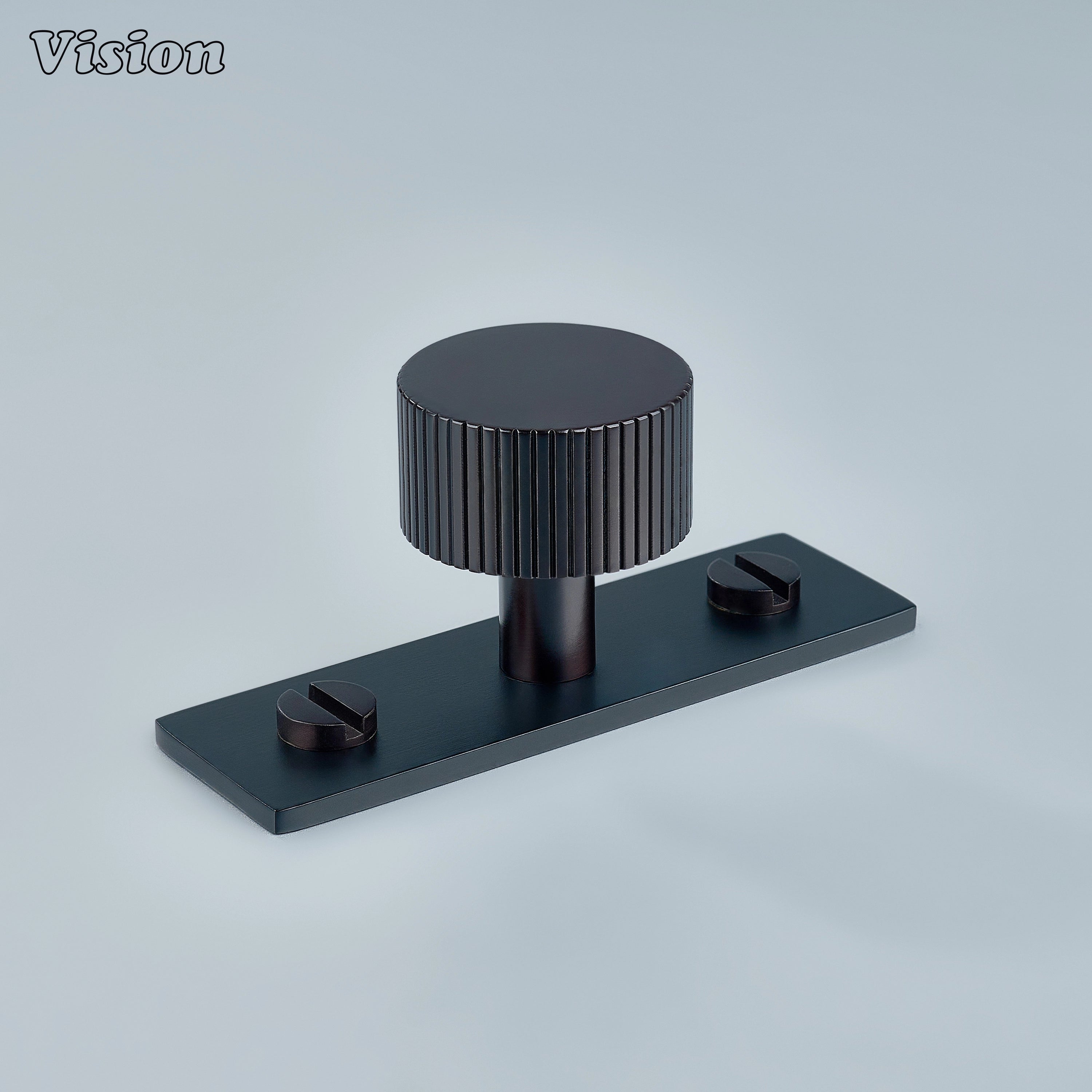 Oil Rubbed Bronze cabinet knob with linear knurled round design and backplate