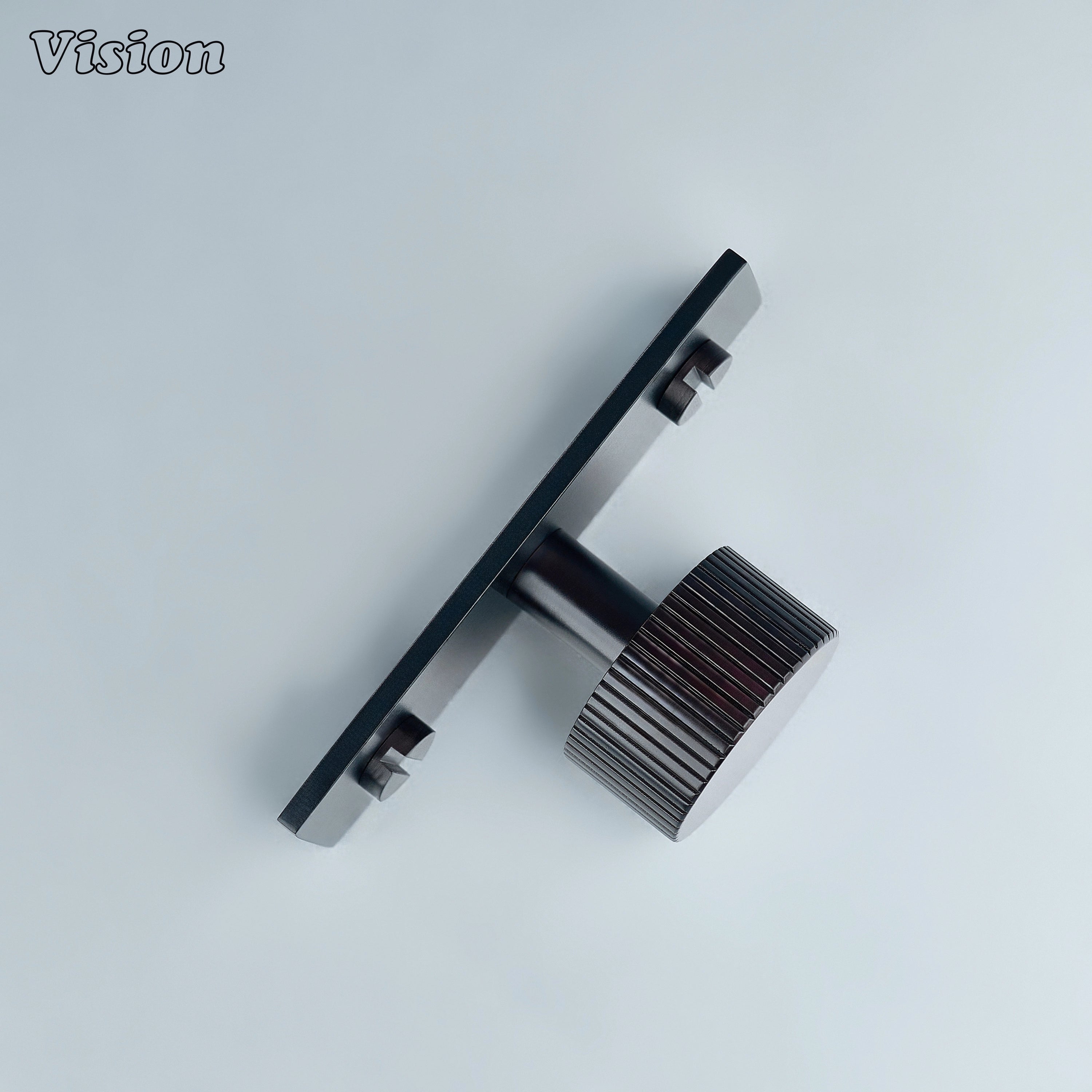 Oil Rubbed Bronze knurled cabinet knob with round form and backplate for wardrobes