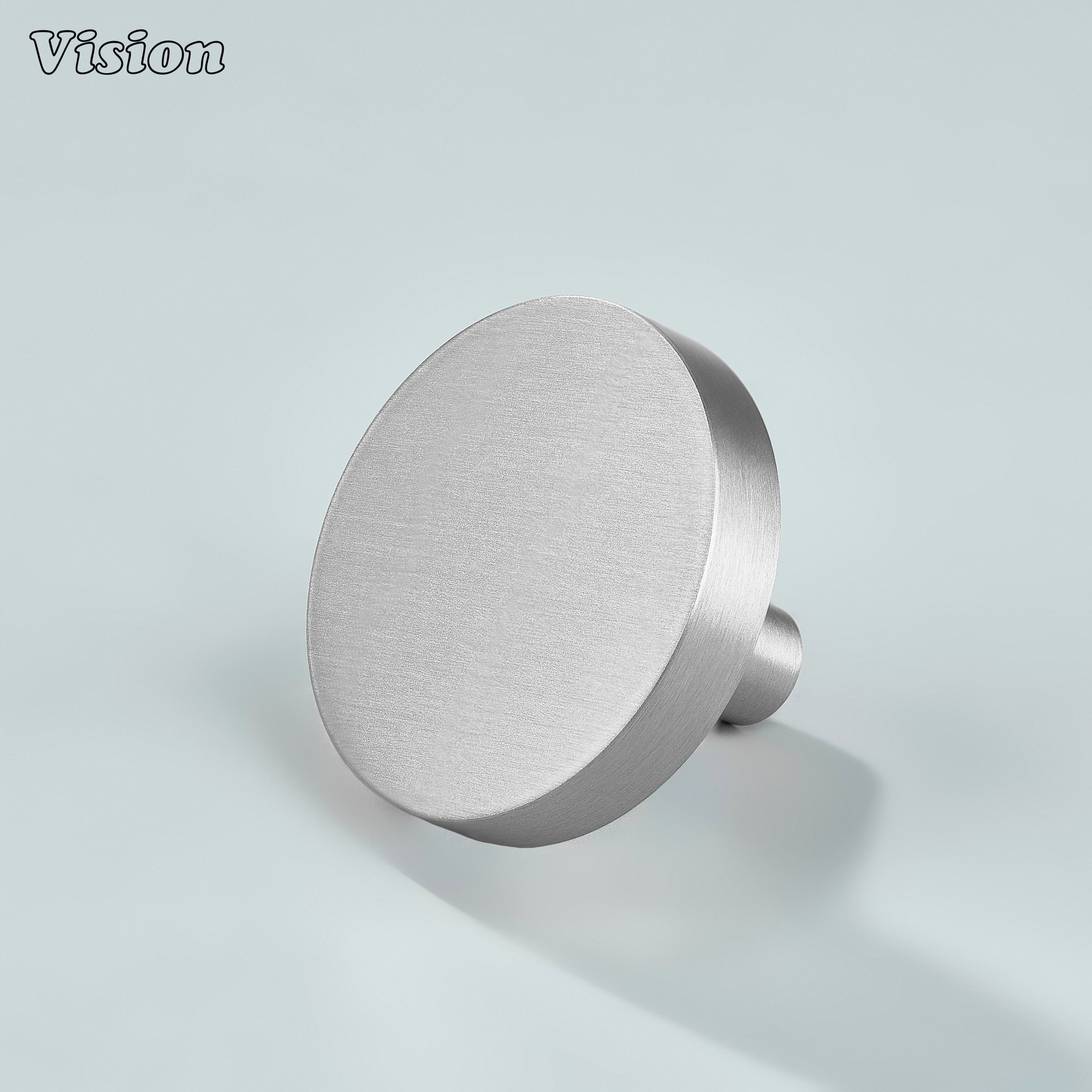 Silver solid brass cabinet knob with round plain flat top for kitchen cabinets