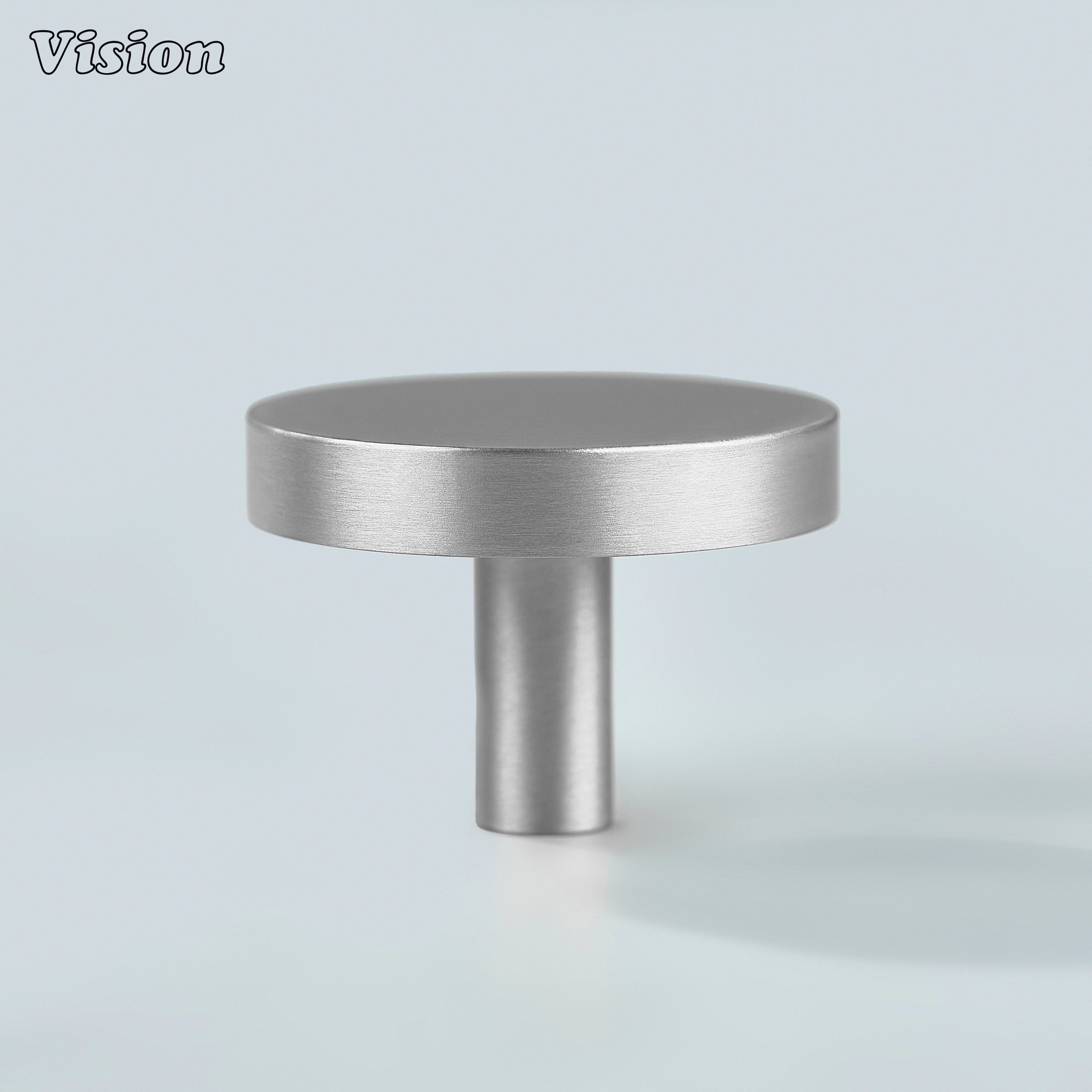 Silver round cabinet knob smooth profile with cylinder stem for wardrobes