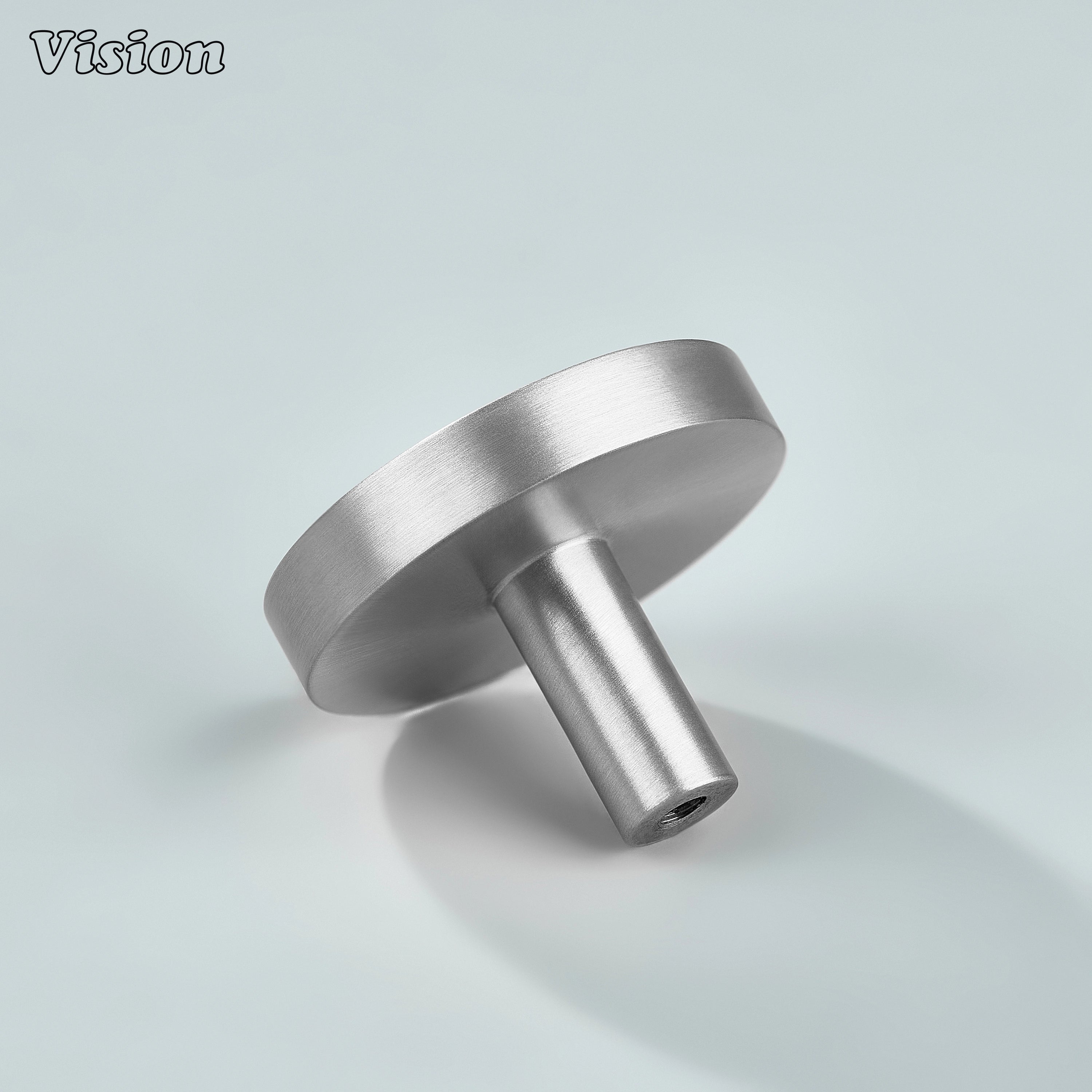 Silver solid brass round cabinet knob for modern drawer fronts