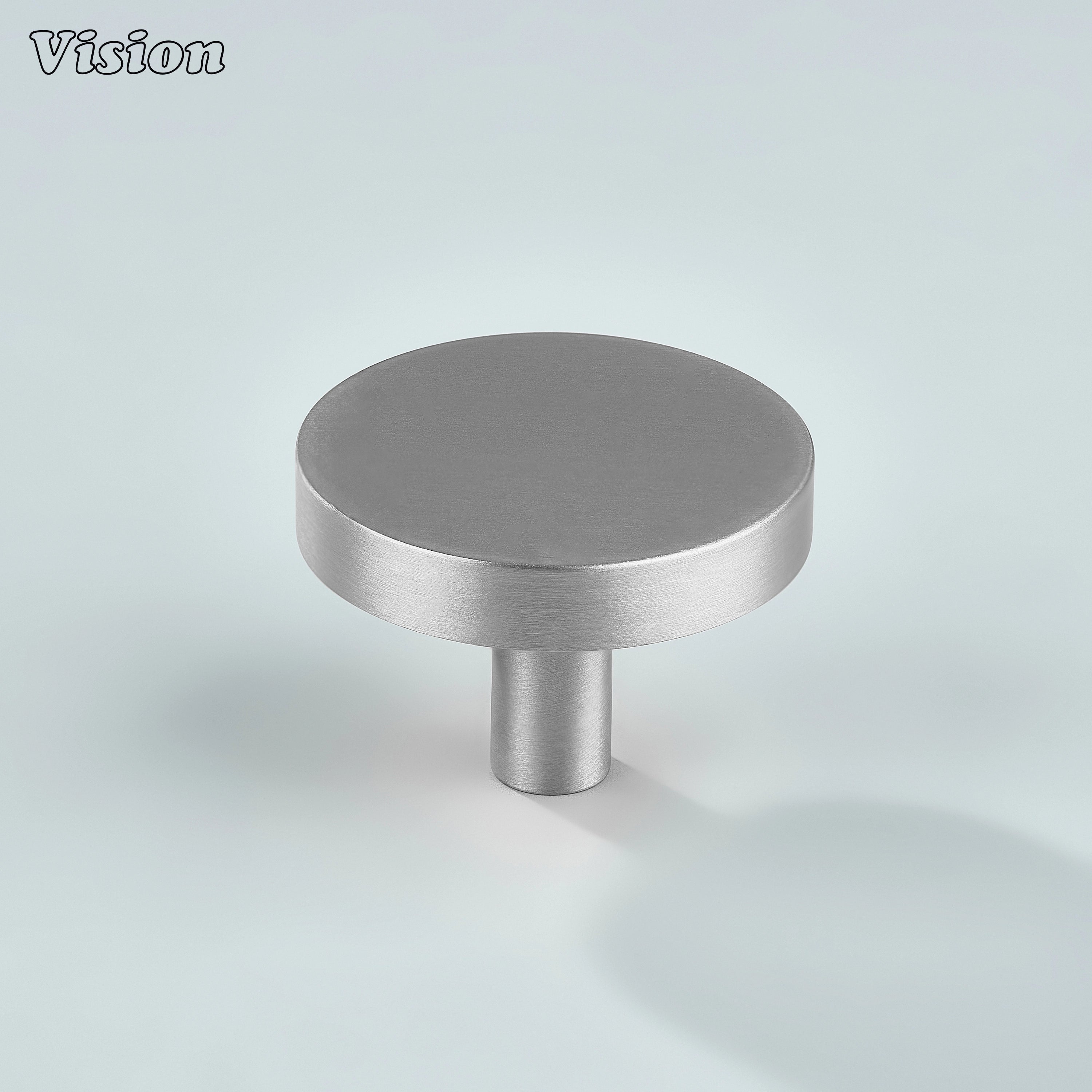 Silver plain round cabinet knob with flat disc head for furniture doors