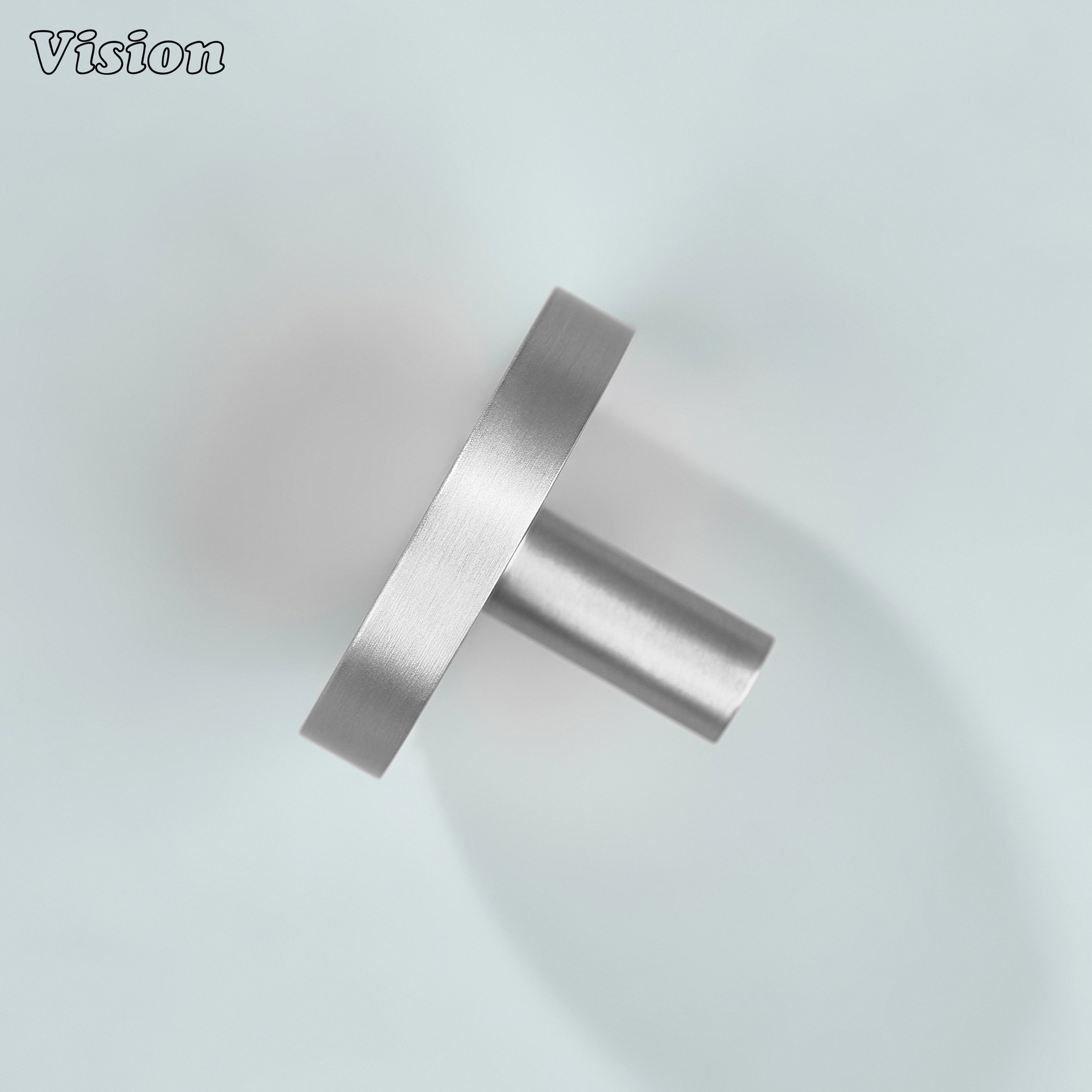 Silver round profile cabinet knob with cylindrical base for kitchen drawers