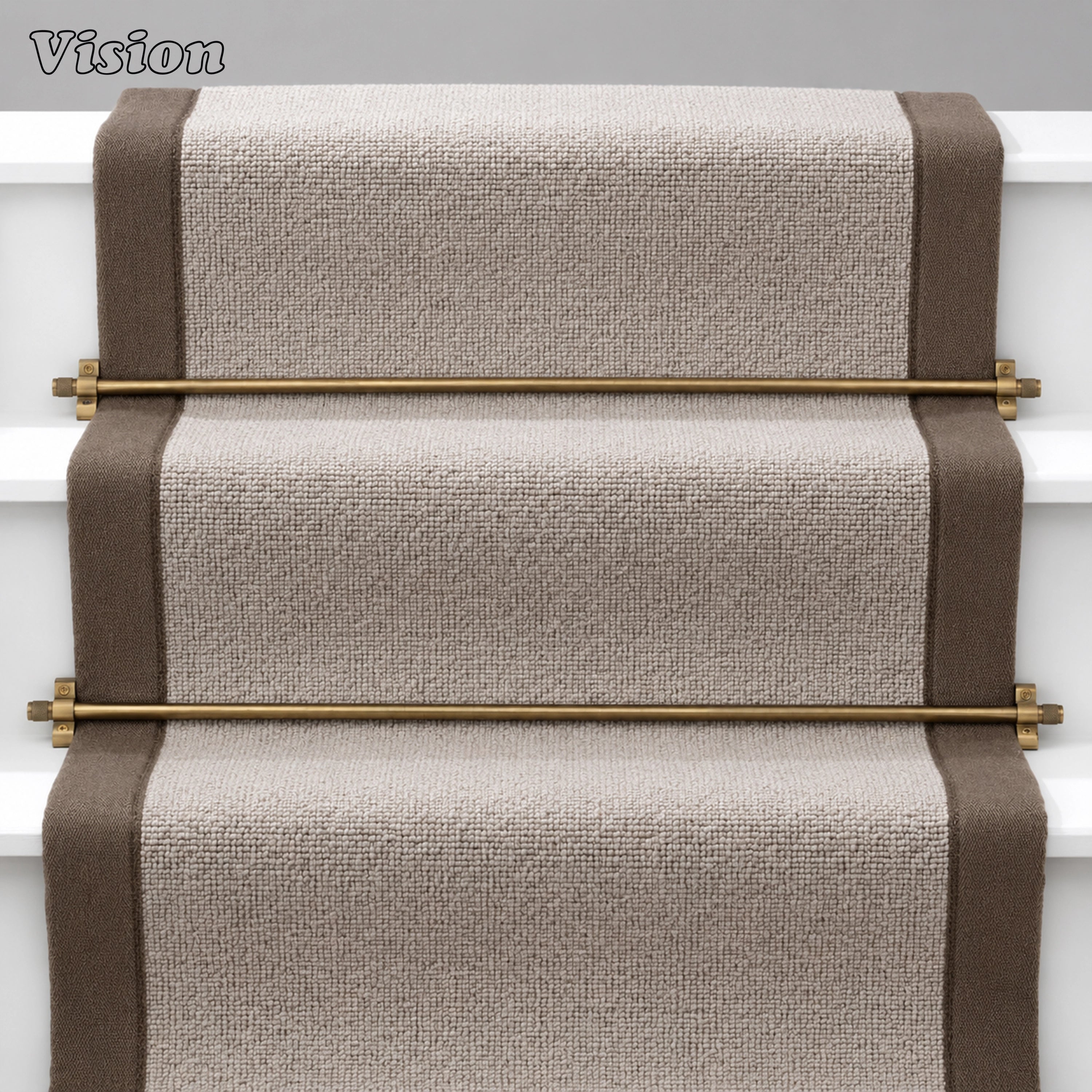 Luxury antique bronze stair runner hardware with tactile knurled finials for elegant interior steps