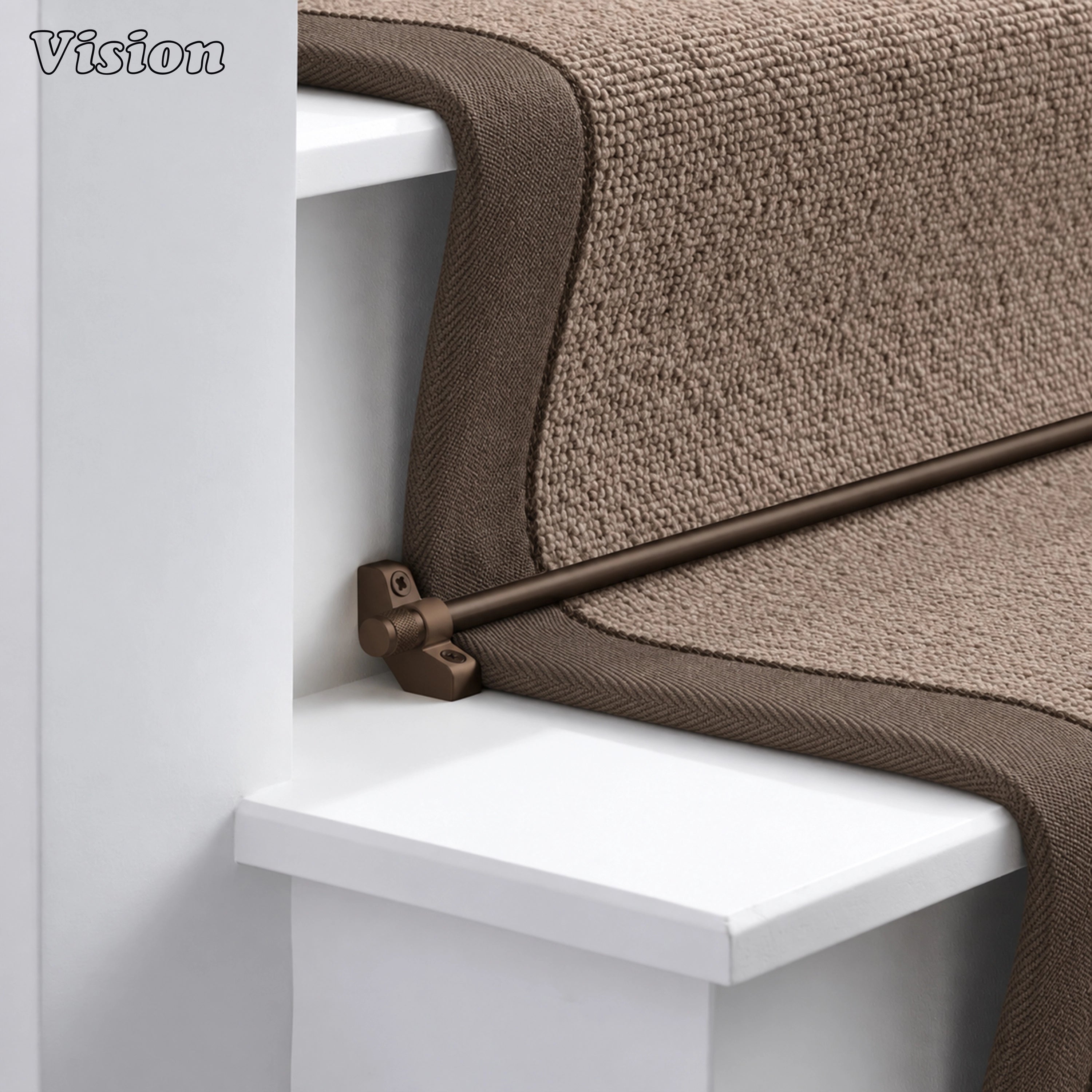 Solid brass oil rubbed bronze stair rod runner featuring angled brackets for securing stair carpets