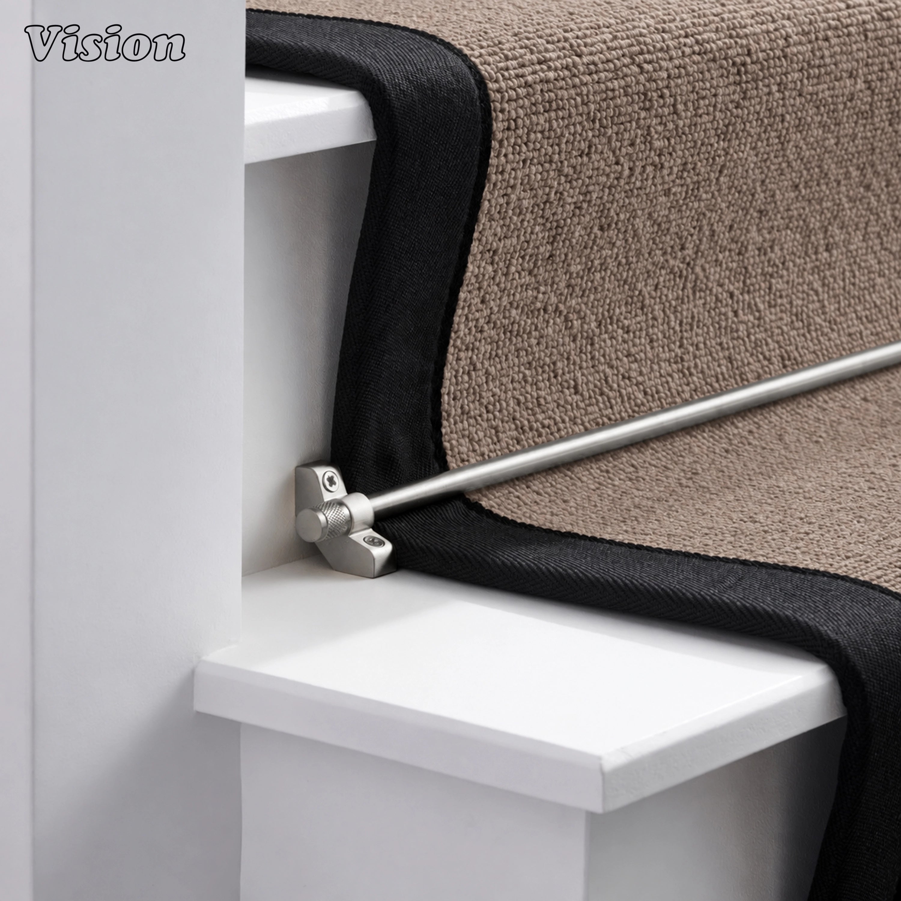 Solid brass silver stair rod runner featuring angled mounting brackets for securing stair carpets