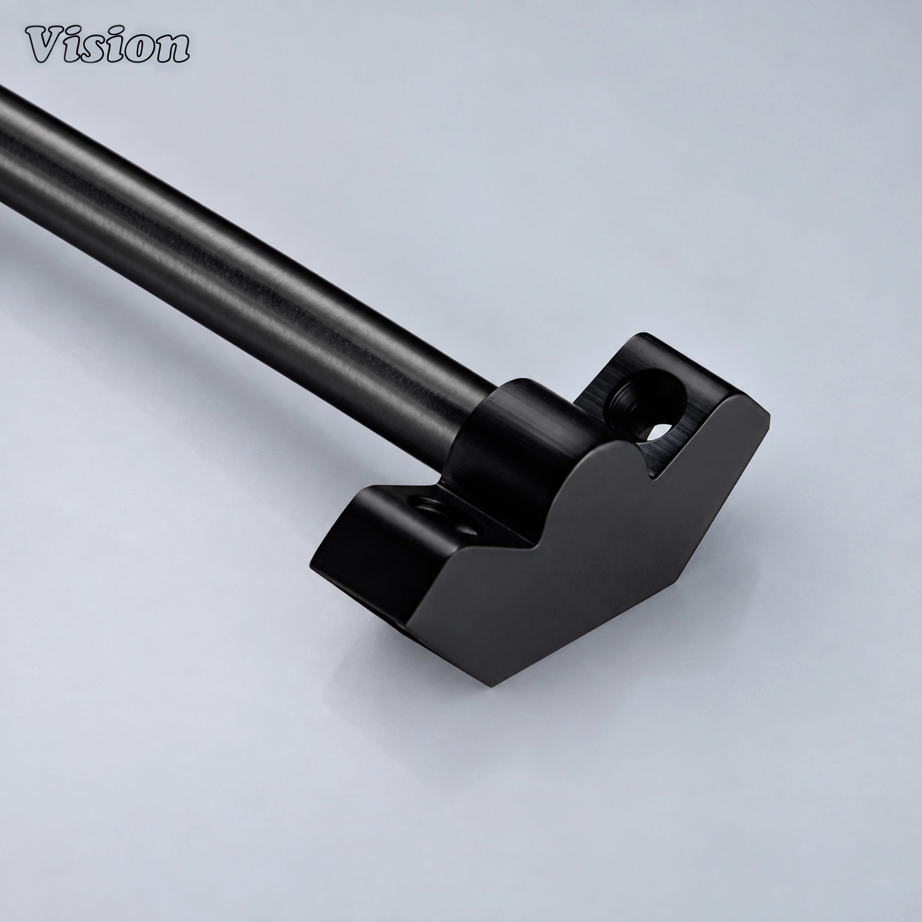 Solid brass black stair rod runner featuring angled brackets for securing stair carpets