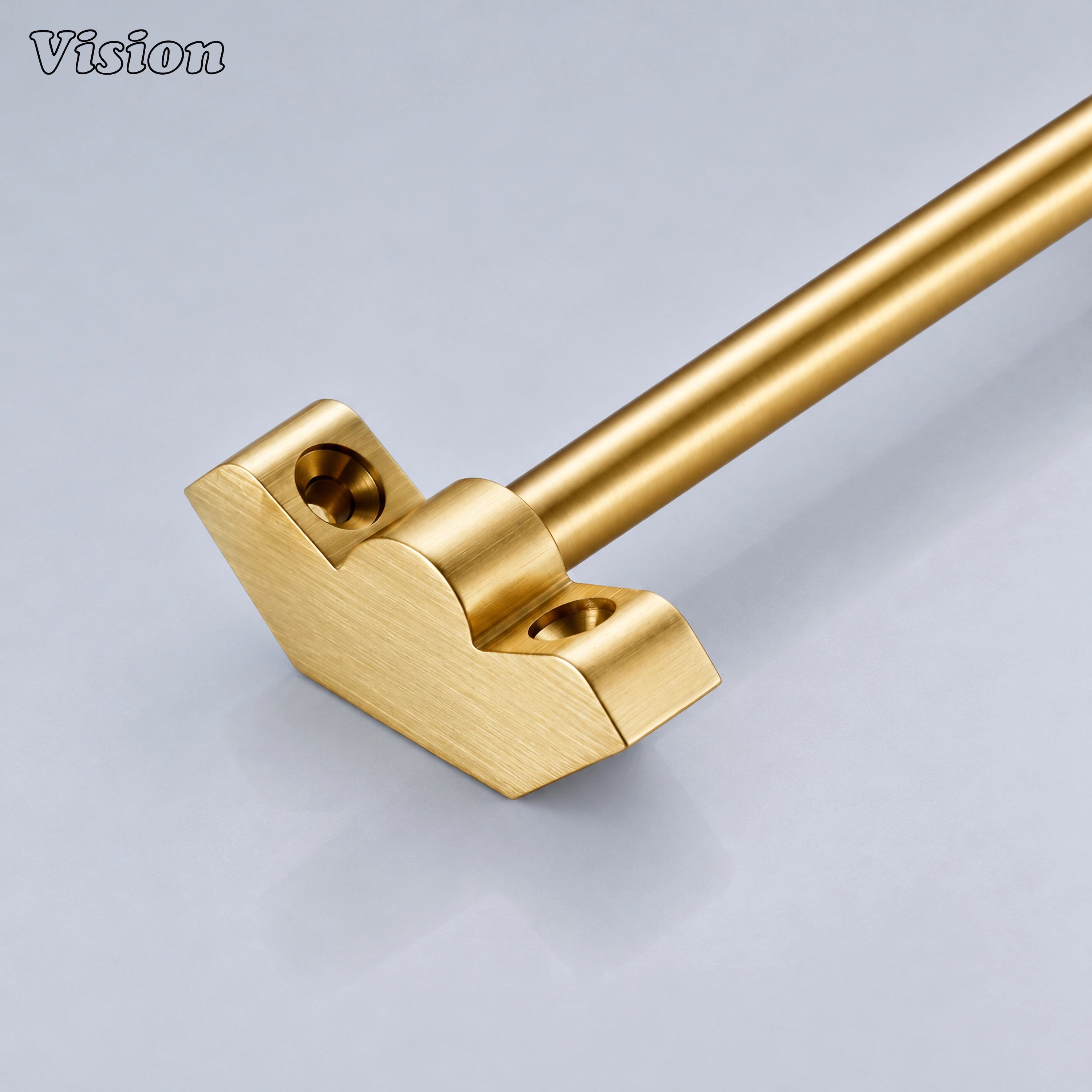 Gold plain stair rod runner with smooth hollow bar and sleek finials on carpeted stairs