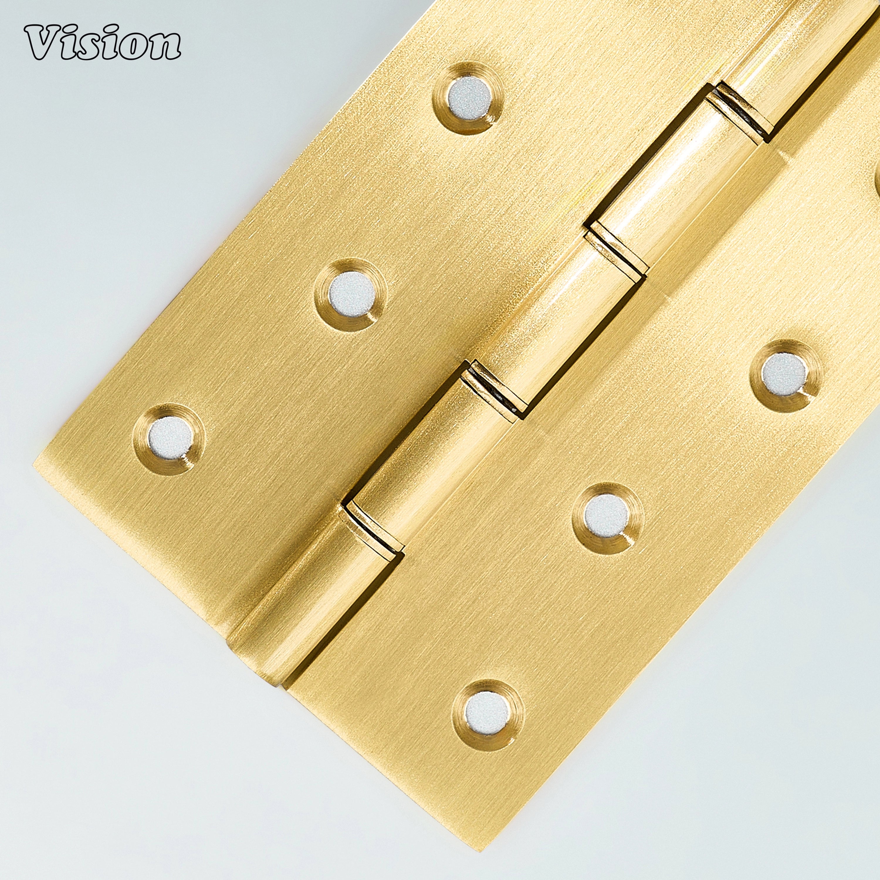 Gold brass cabinet hinge featuring smooth knuckle design for furniture doors