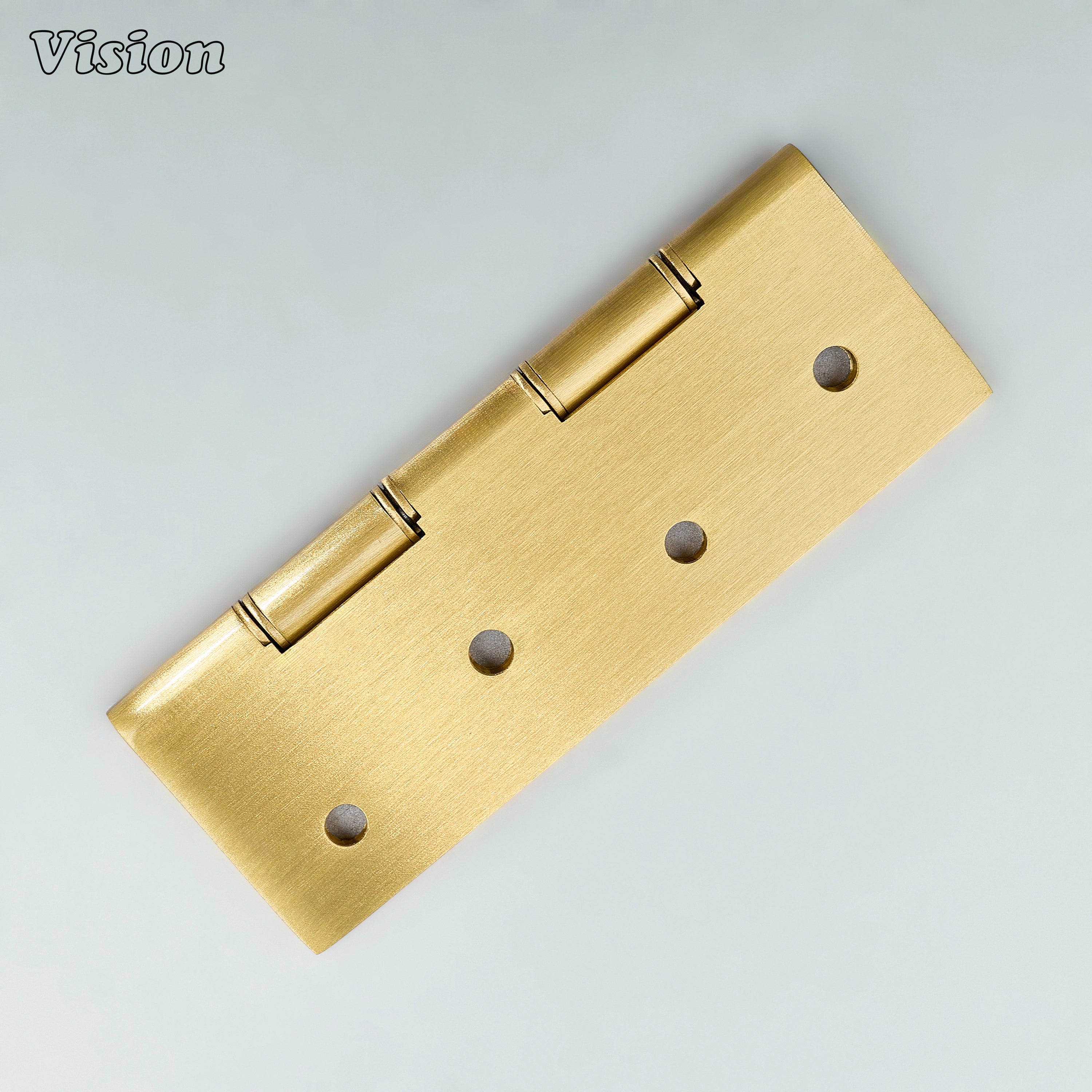 Gold plain profile brass cabinet hinge used on wooden kitchen cabinetry