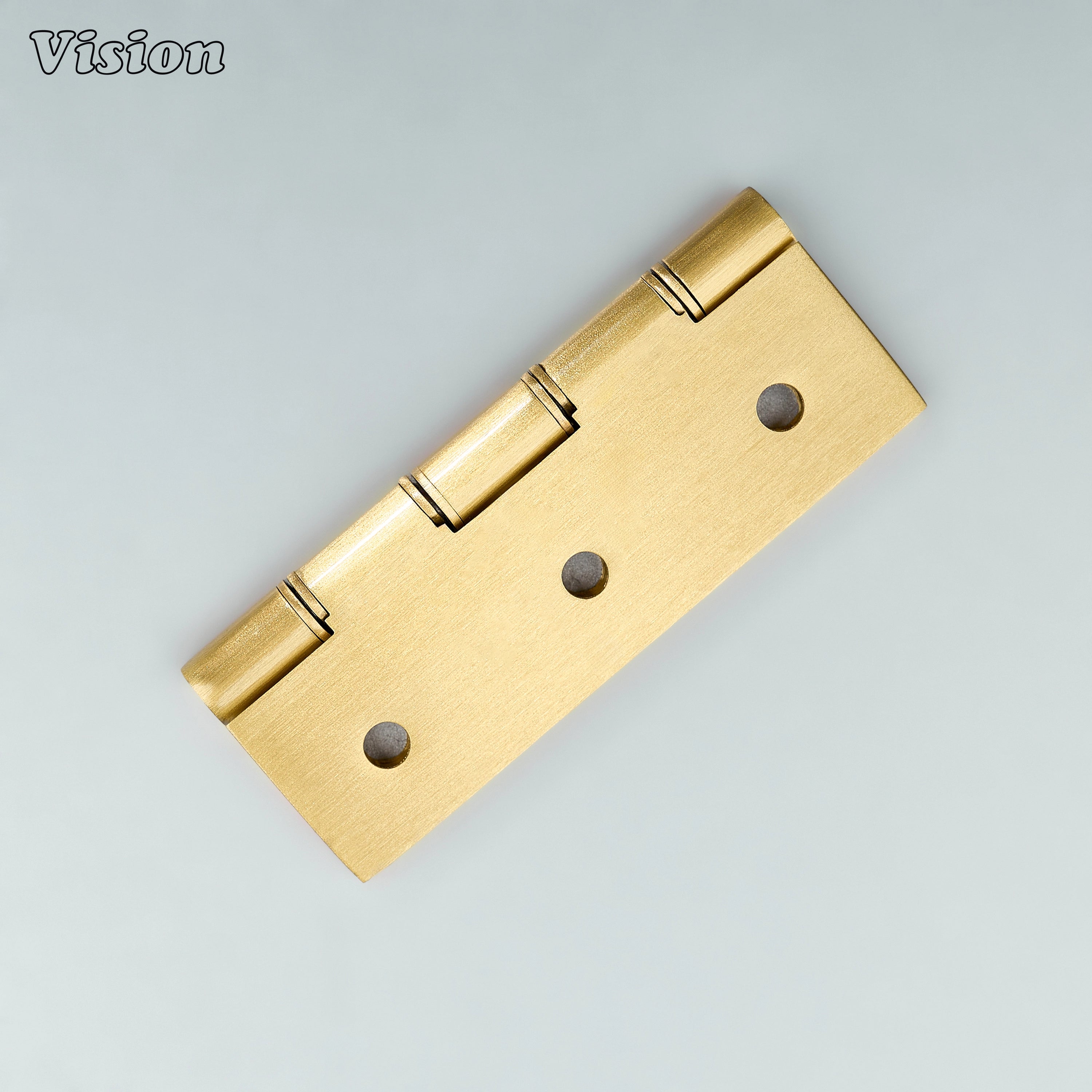 Gold brass cabinet hinge featuring smooth washer knuckle for furniture doors