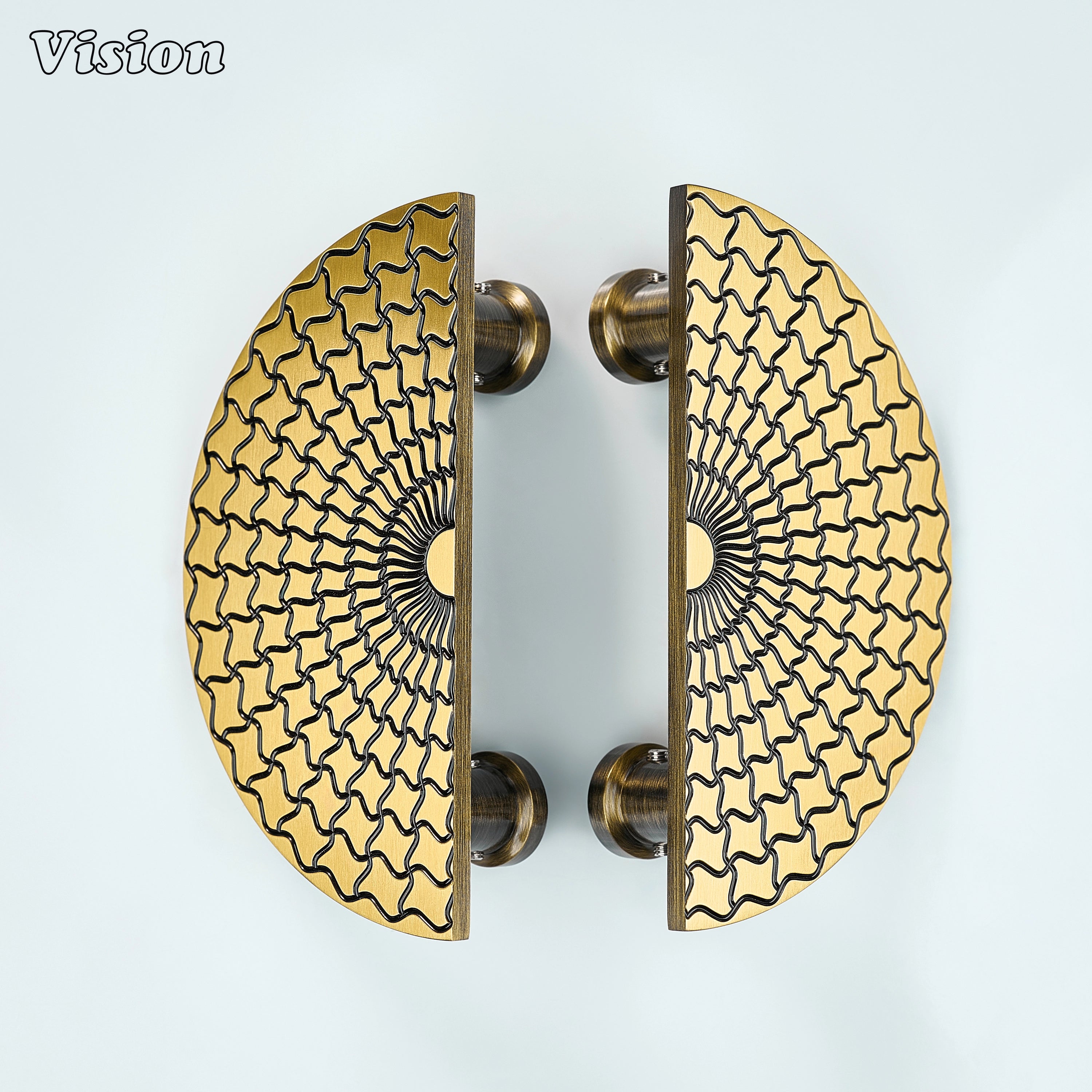 Solid brass half moon door handle in Antique Bronze for architectural entry doors
