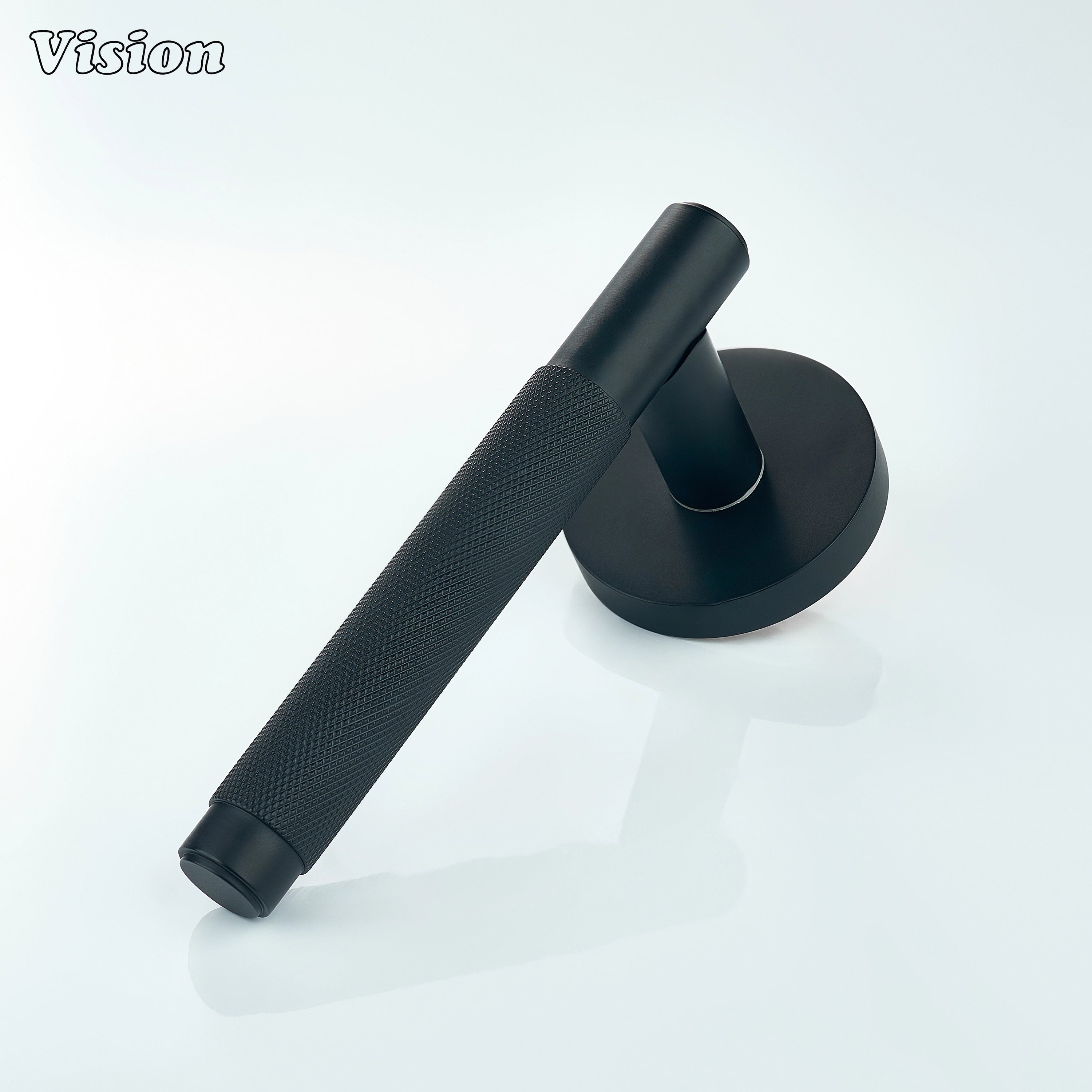 Solid brass black door handle with textured knurled grip.