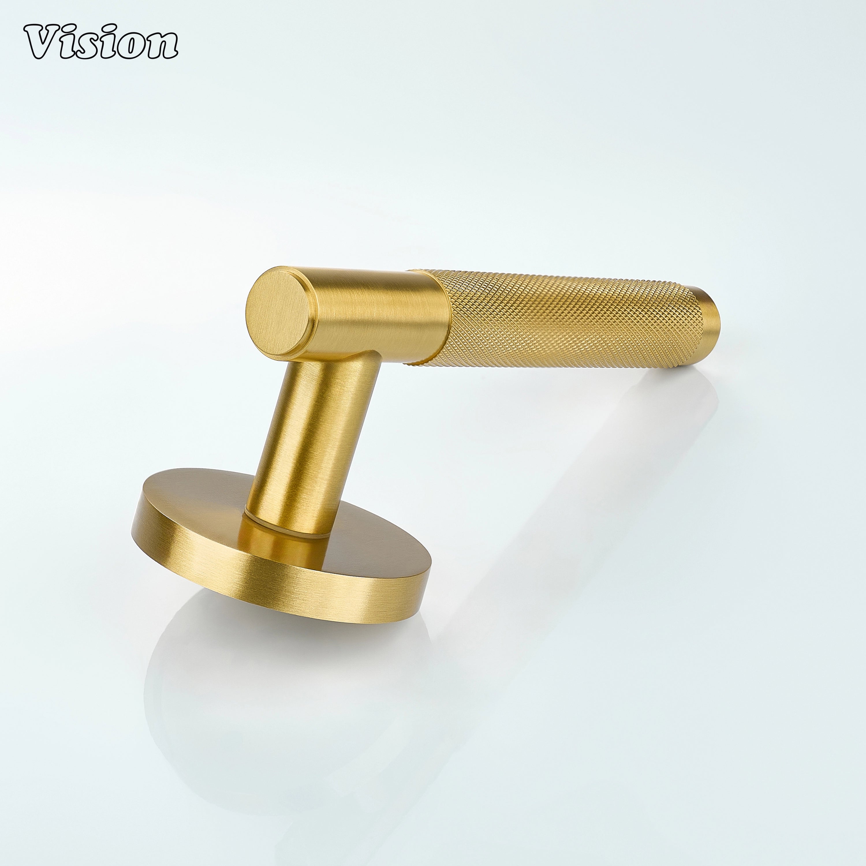 Premium gold brass lever handle with a modern knurled profile.