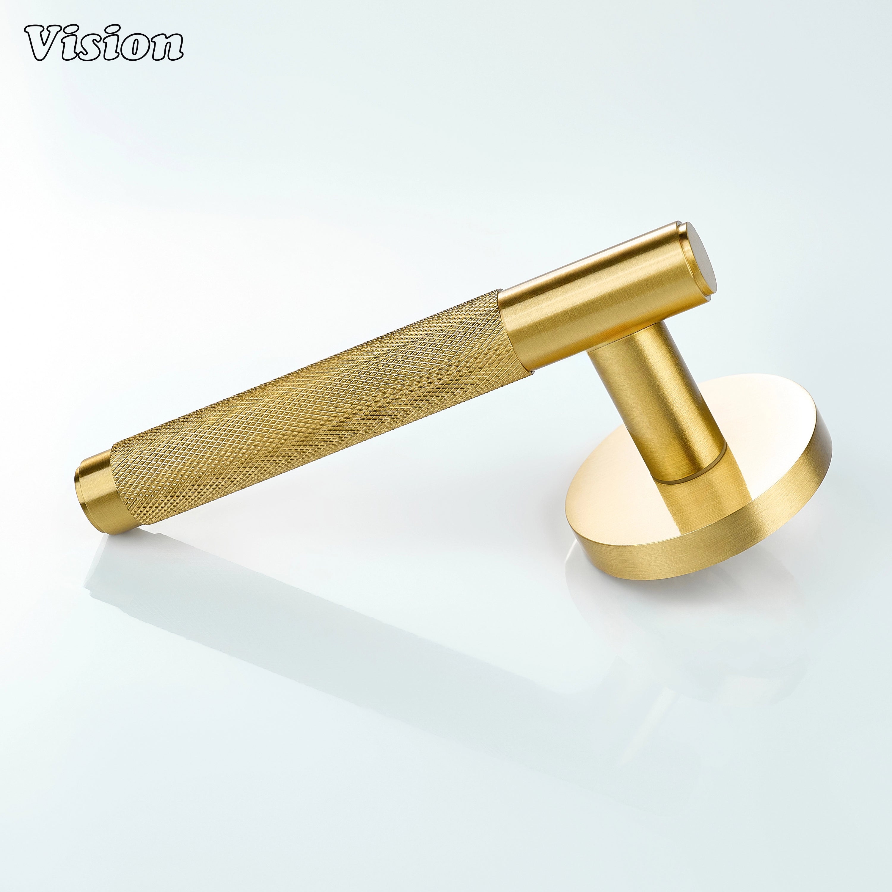 Luxury gold knurled door handle suitable for living room doors.