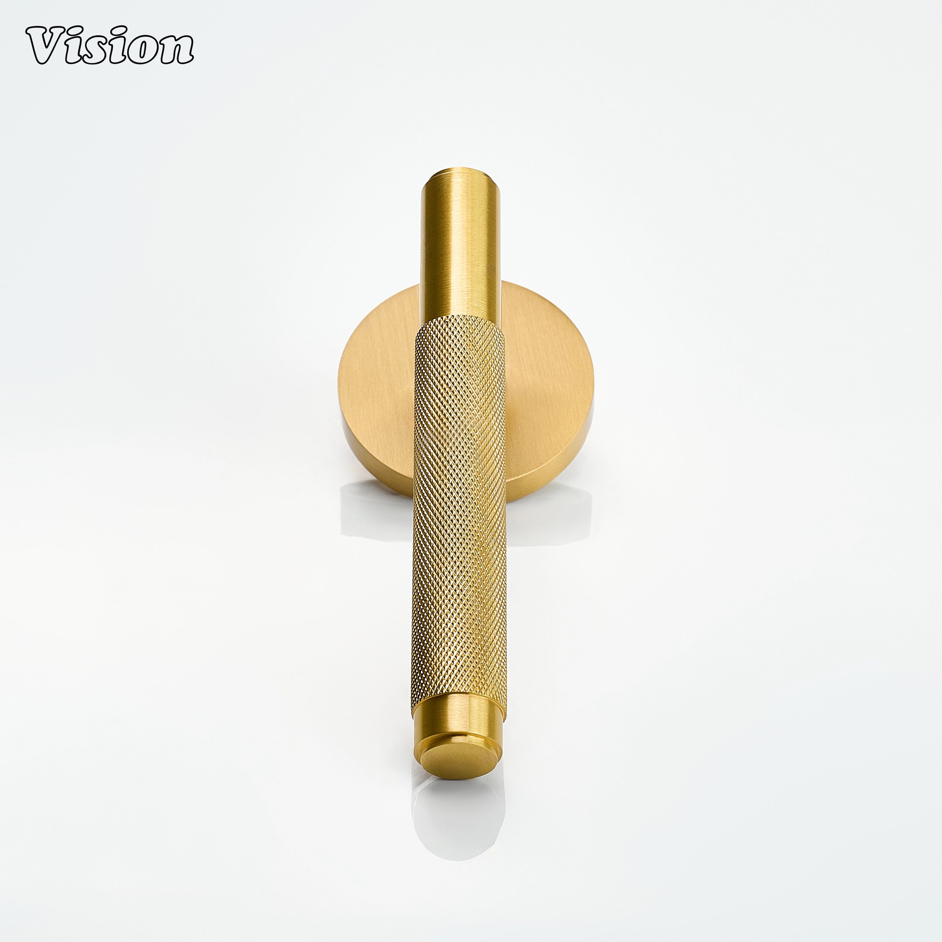 Modern gold knurled lever handle for interior design projects.