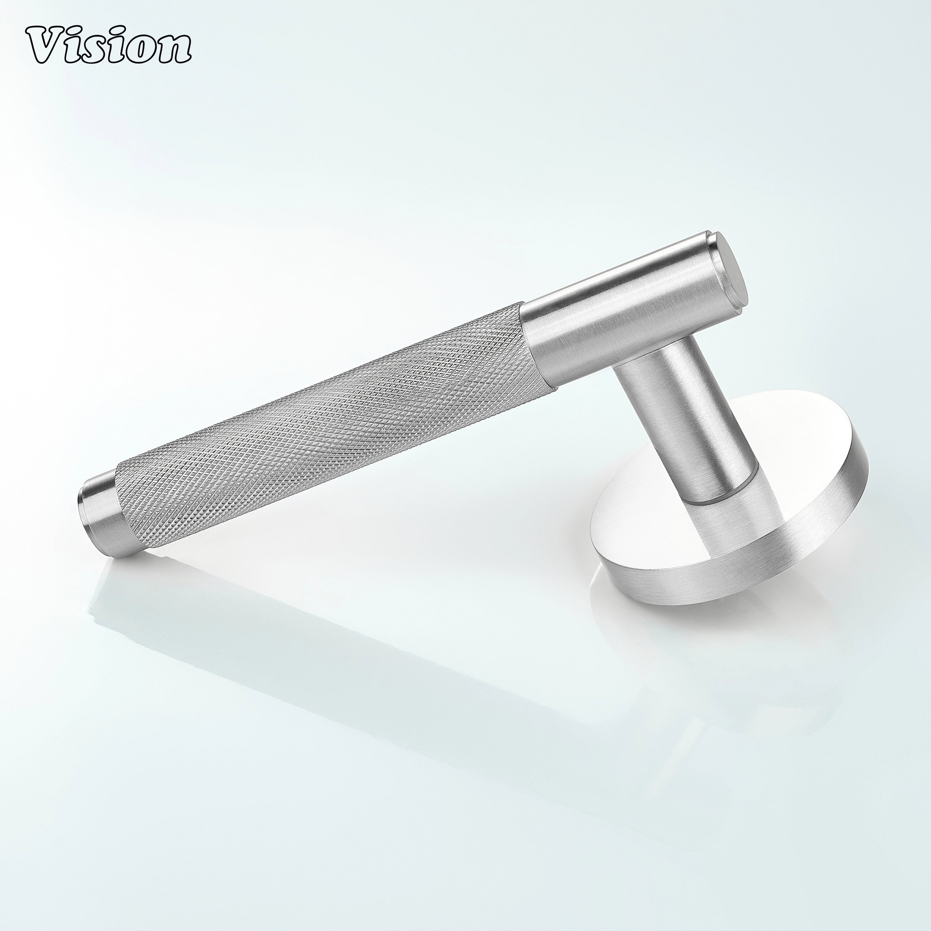 Silver finish brass door handle for stylish interior upgrades.