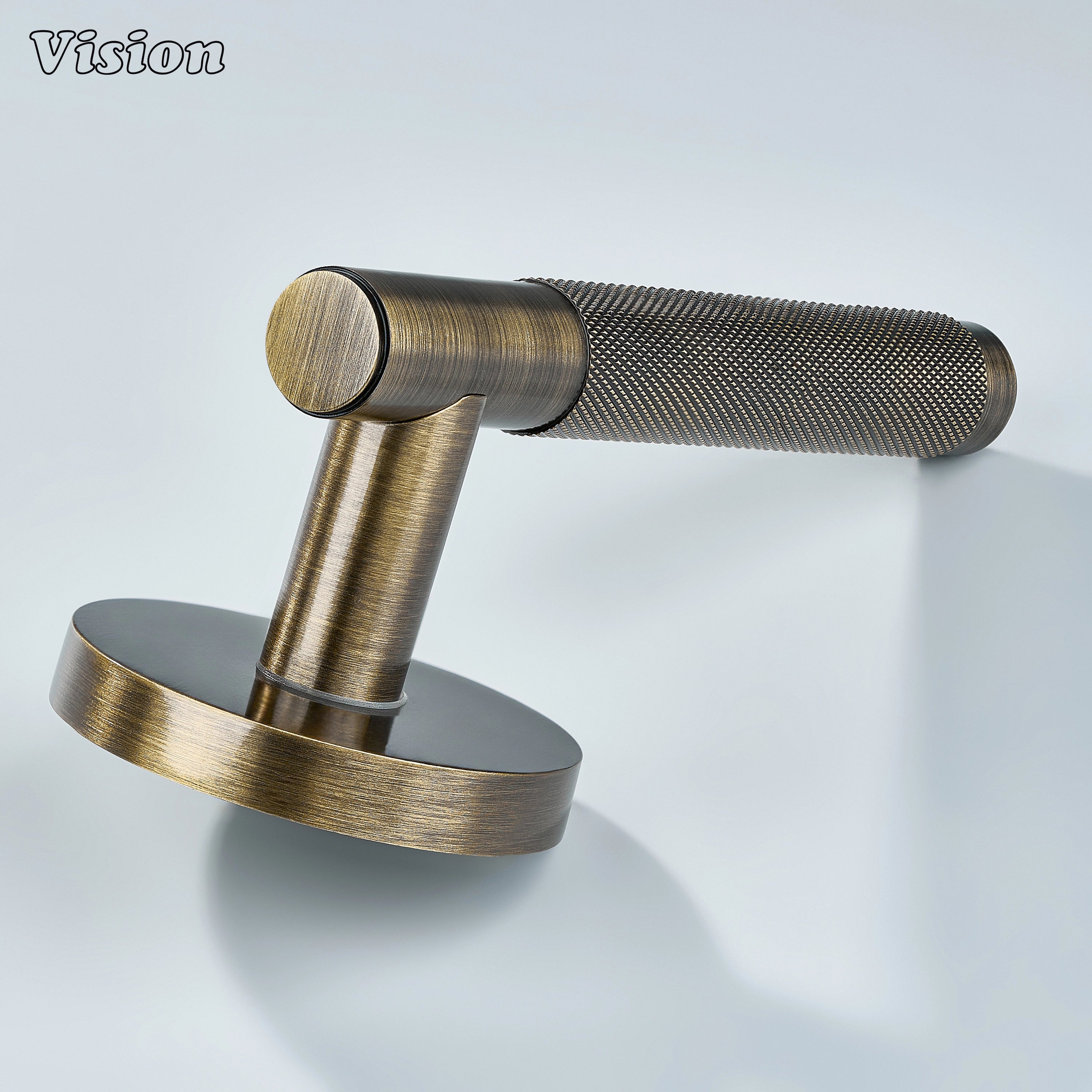 Premium antique bronze lever handle with vintage style and knurling.