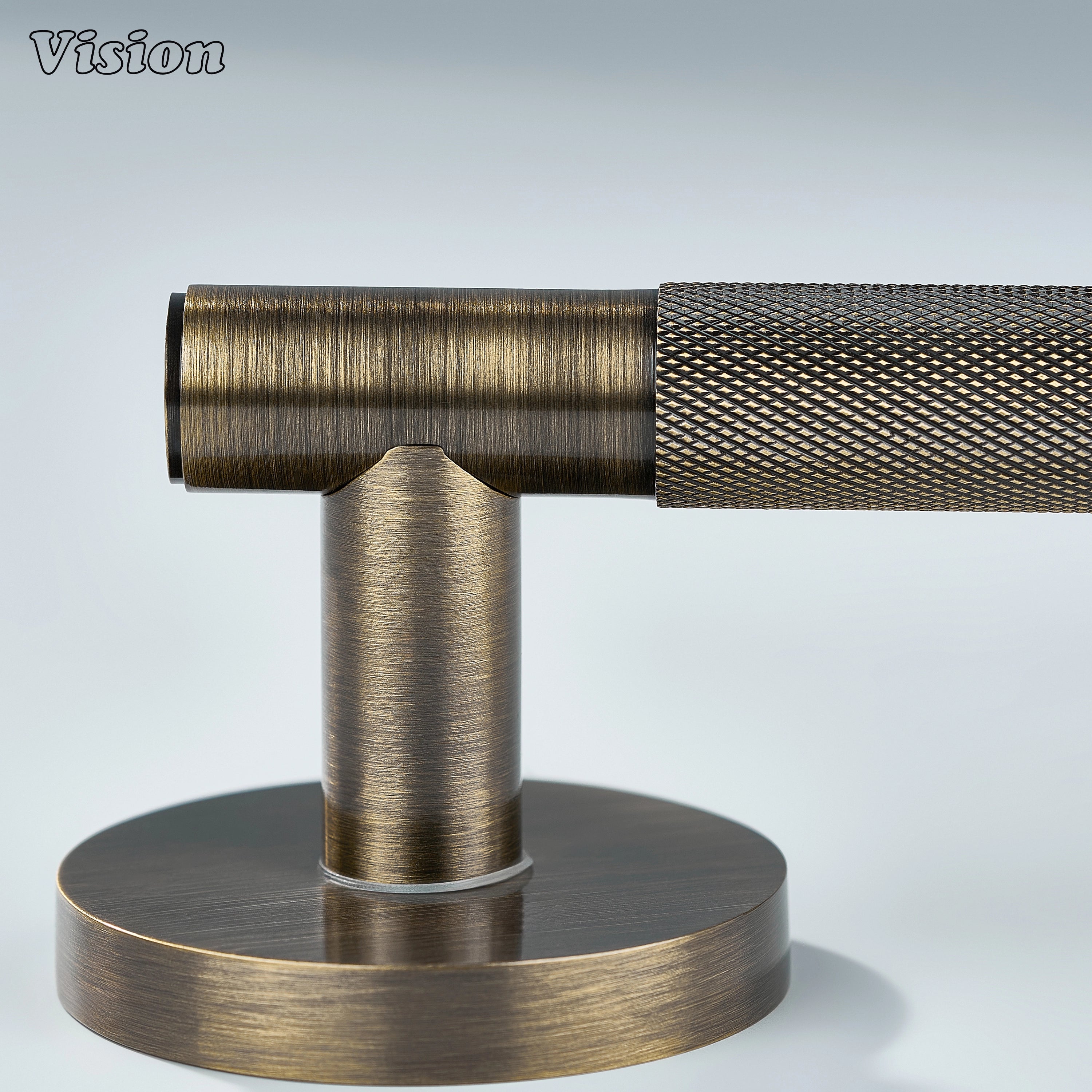 Elegant antique bronze knurled lever handle for interior designers.