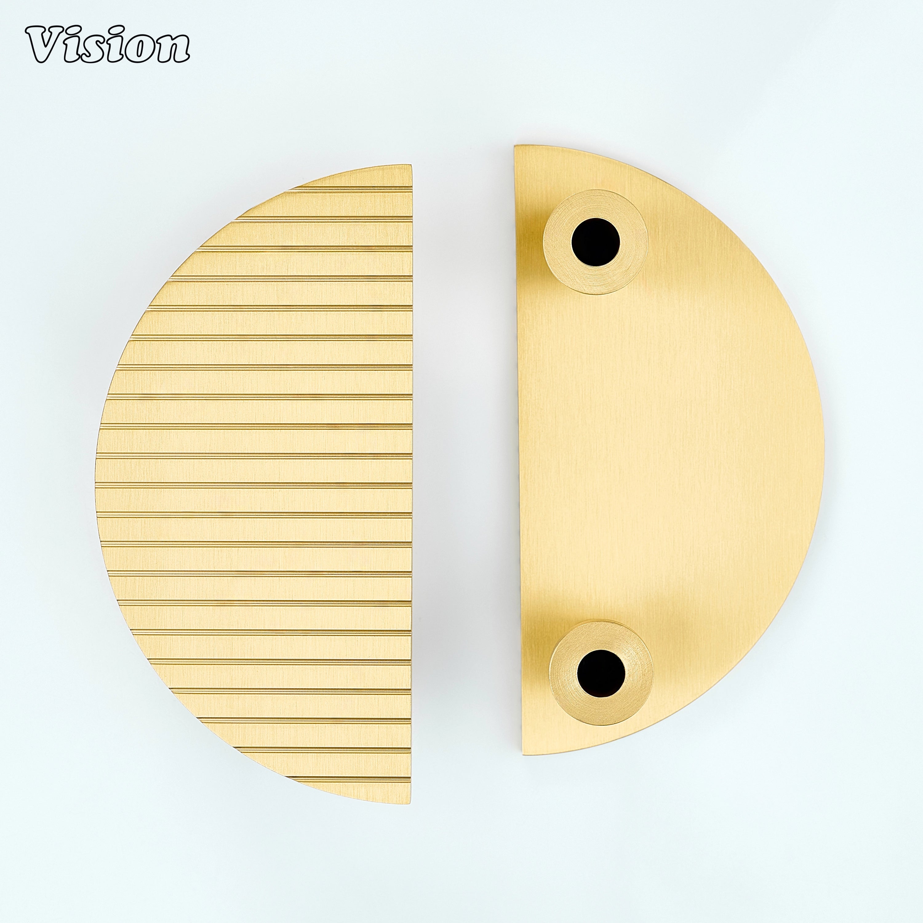 Linear detailed half moon brass door handle in Gold finish for contemporary interior doors