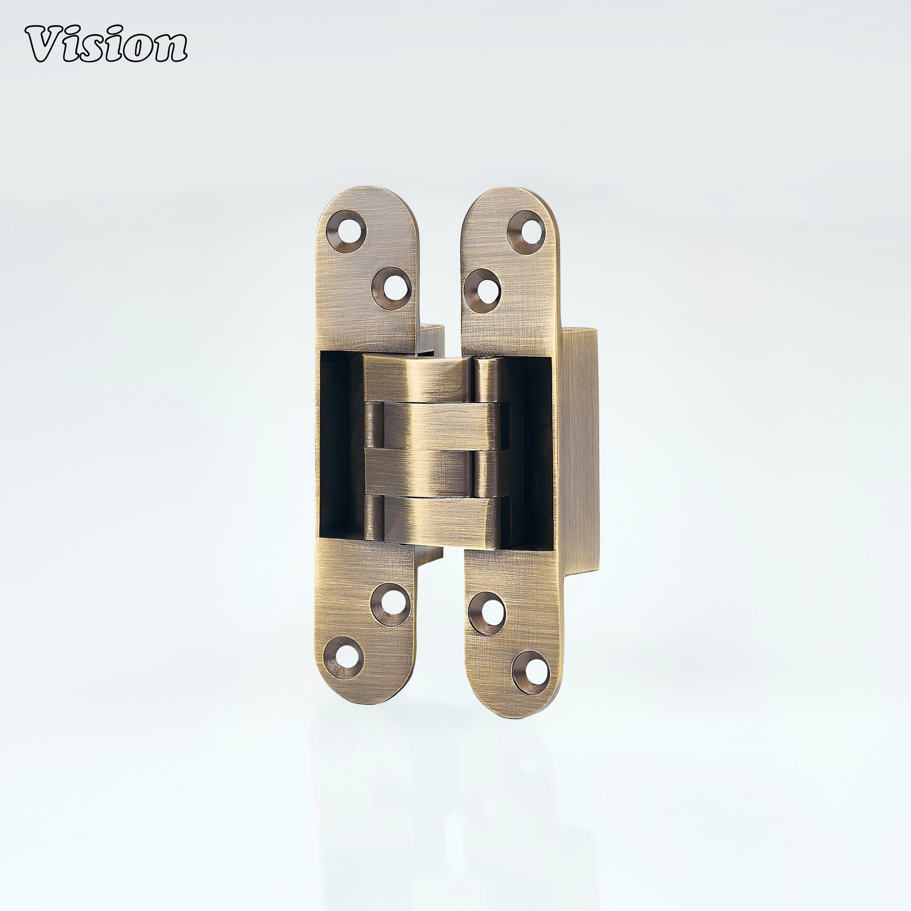Antique Bronze flush-mount invisible hinge in solid brass for secret doors, luxury cabinetry and interior furniture applications