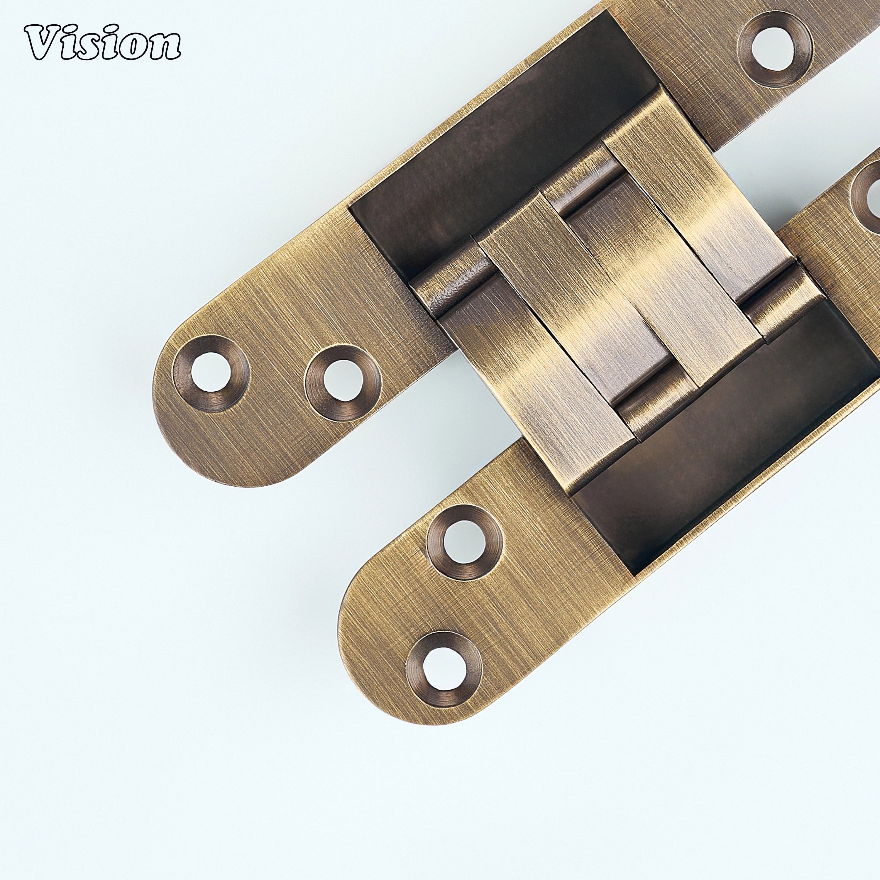 Antique Bronze concealed hinge with integrated pivot construction for minimalist cabinets, wardrobes and custom millwork