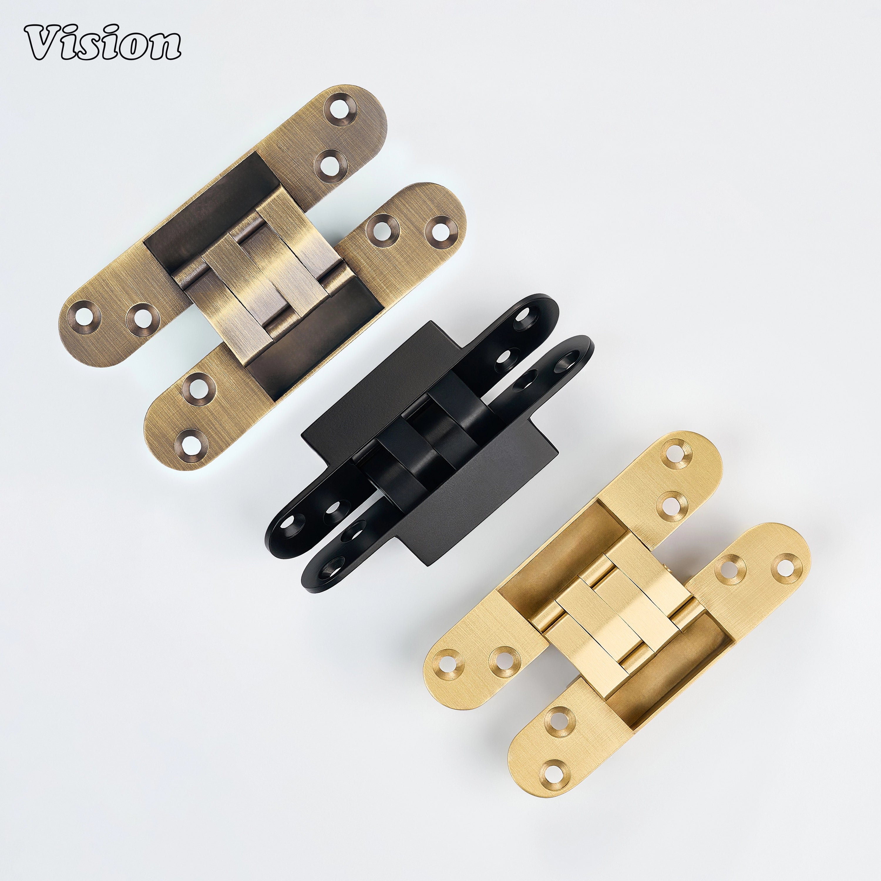 Black invisible door hinge with precision concealed design for wardrobes, cabinetry panels and custom furniture projects