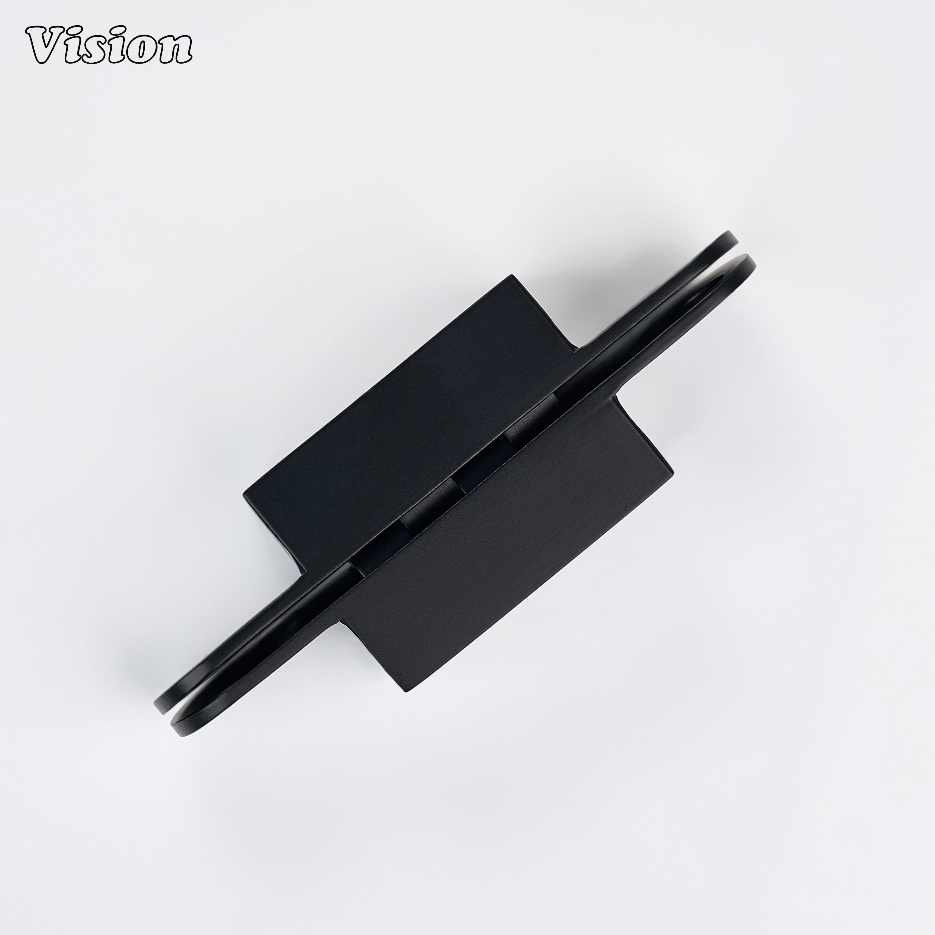 Black premium invisible hinge with rounded mounting wings for modern wardrobes, cabinets and furniture installations